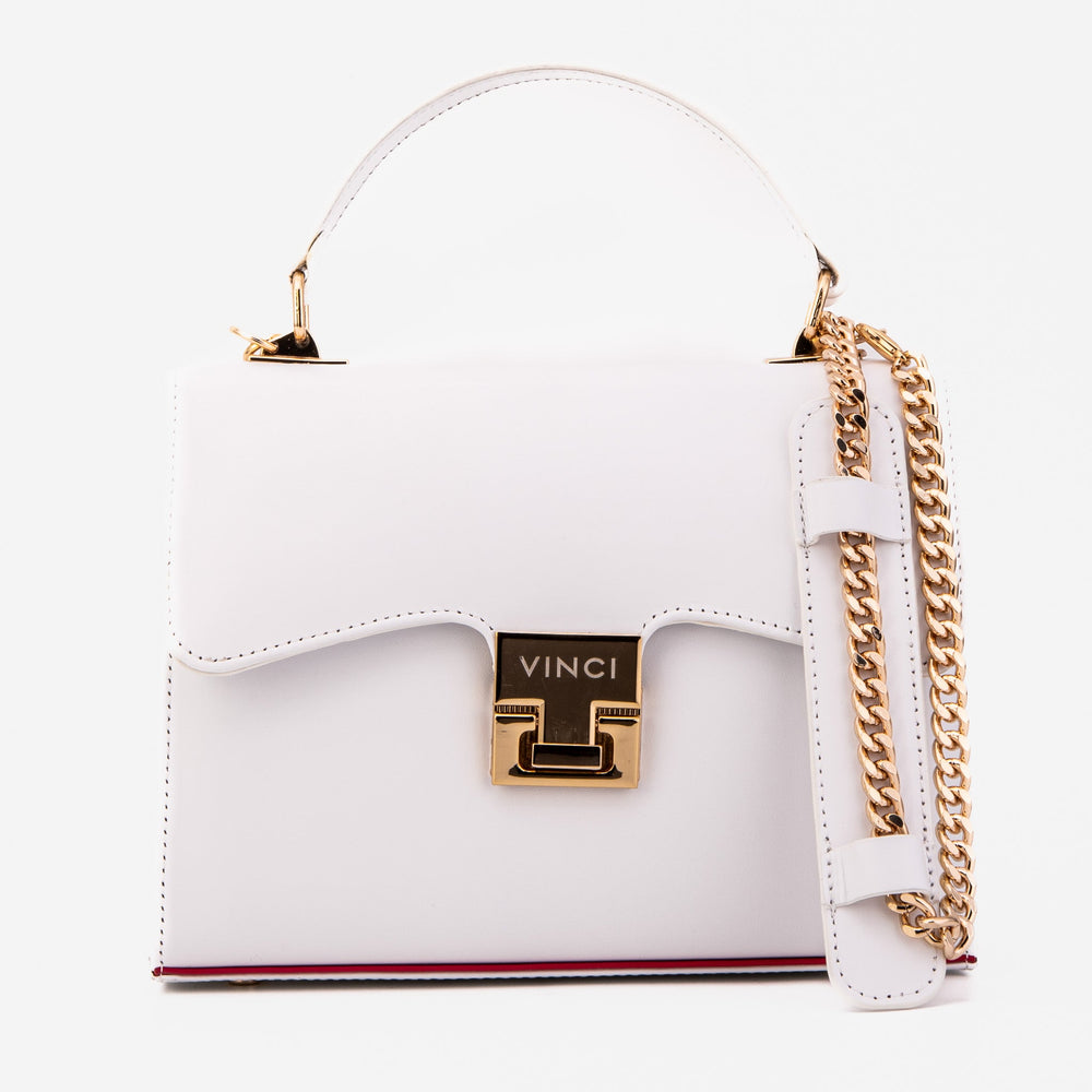 The Ege White Leather Handbag - Vinci Leather
