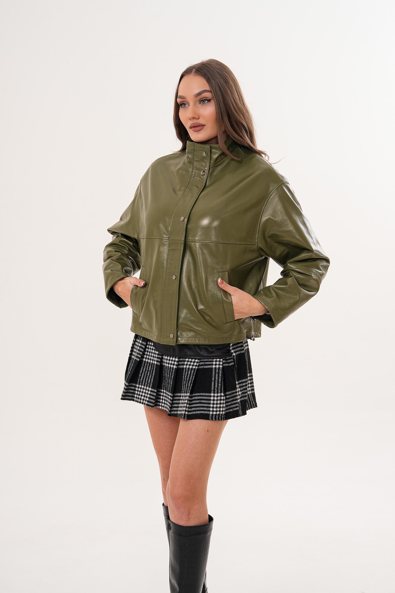 The Kireya Olive Green Genuine Leather Jacket - Vinci Leather