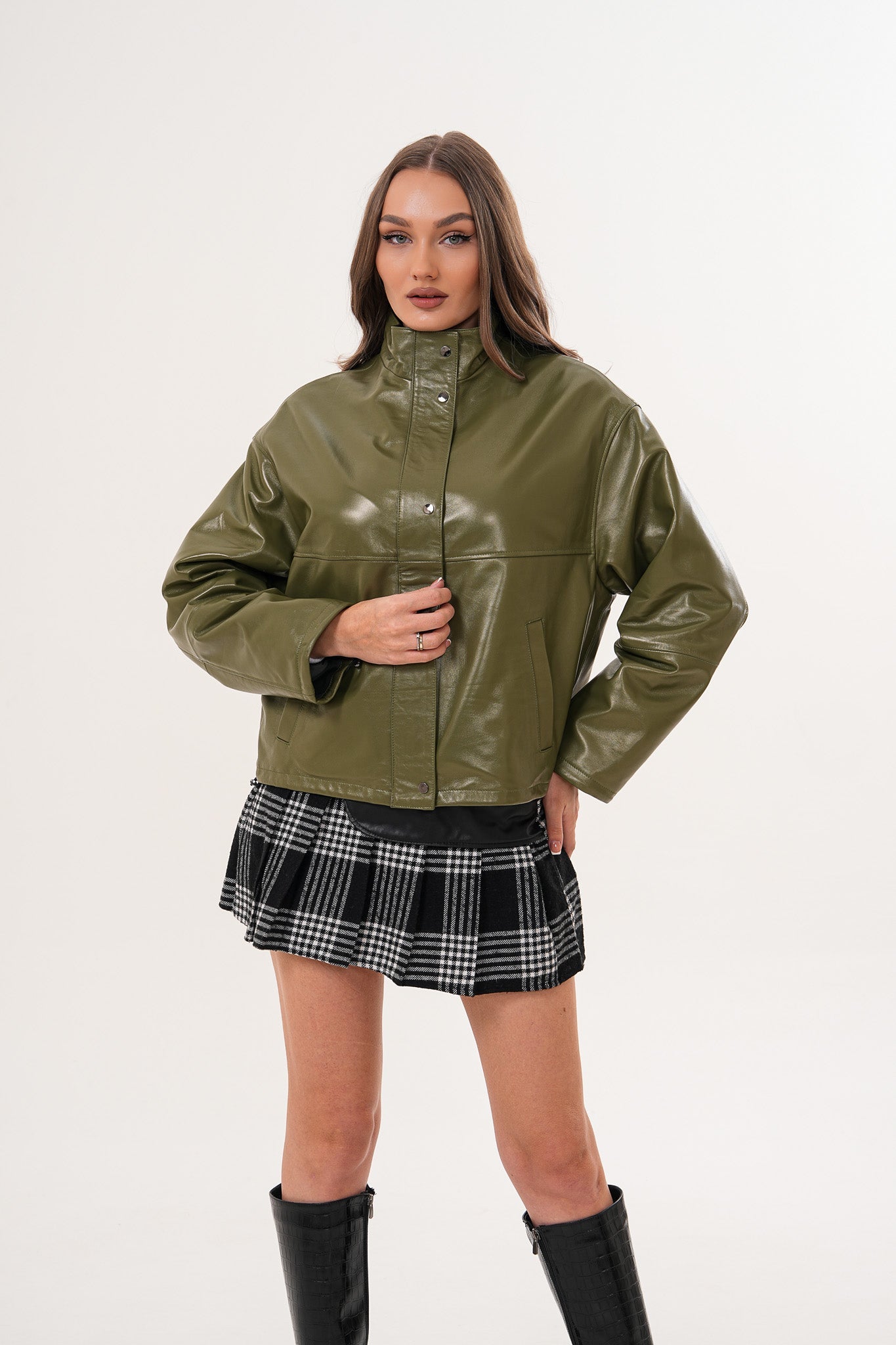 The Kireya Olive Green Genuine Leather Jacket - Vinci Leather
