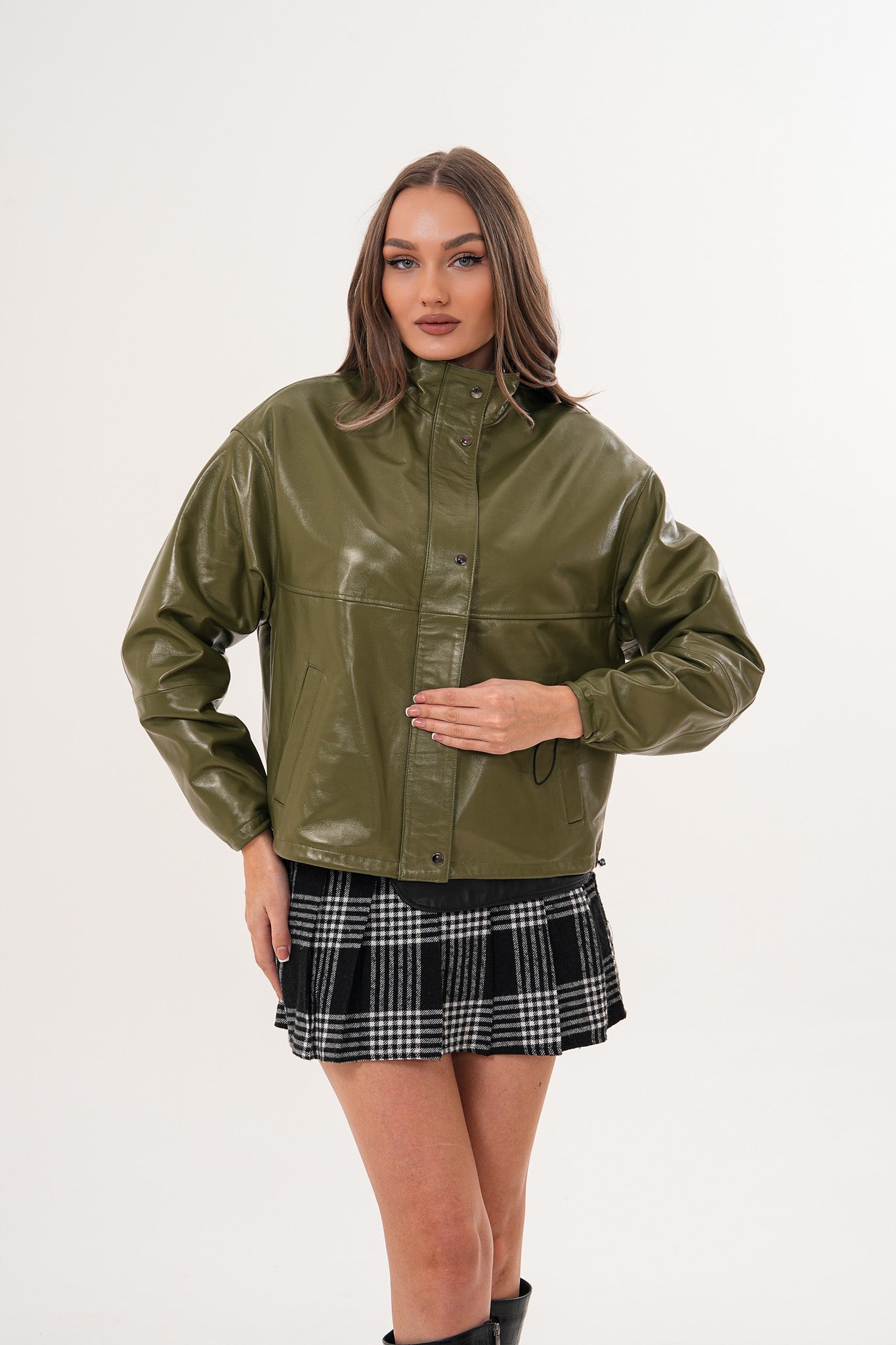 The Kireya Olive Green Genuine Leather Jacket - Vinci Leather