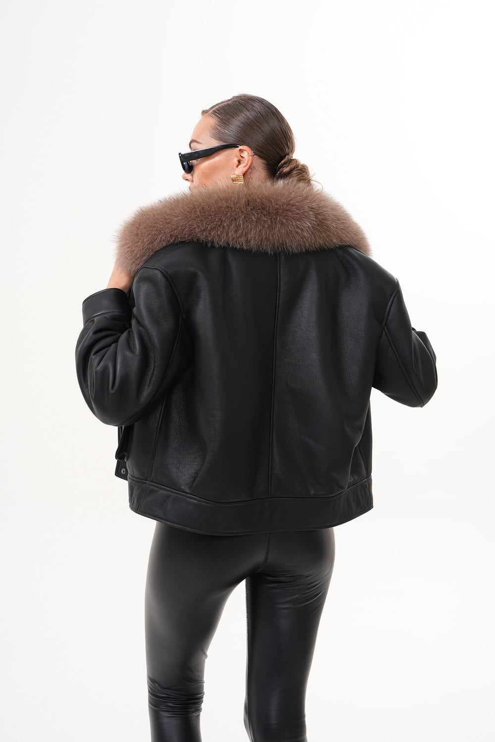 The Auretta Brown Collar Shearling Leather Jacket - Vinci Leather