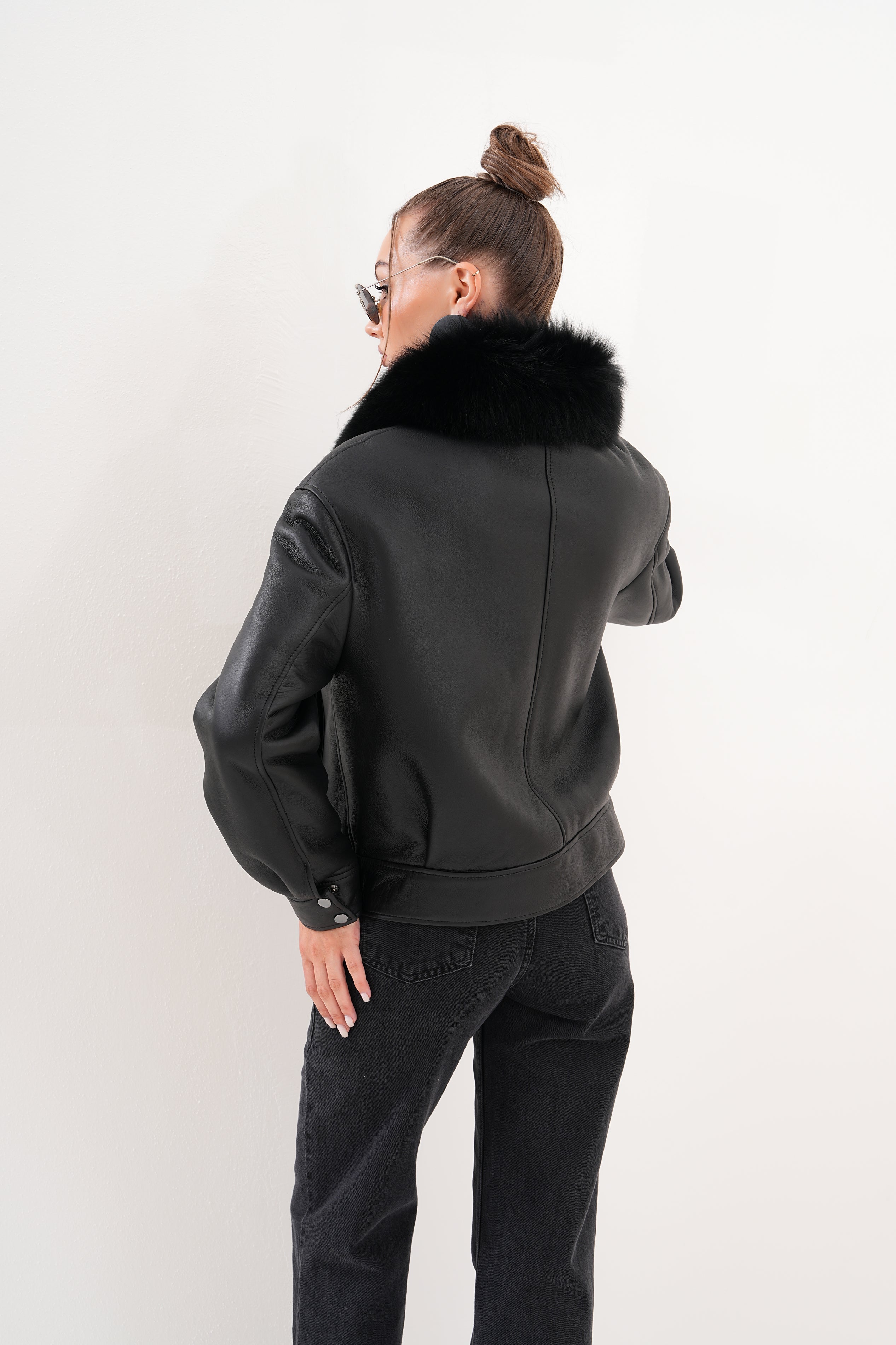 The Auretta Black Shearling Leather Jacket - Vinci Leather