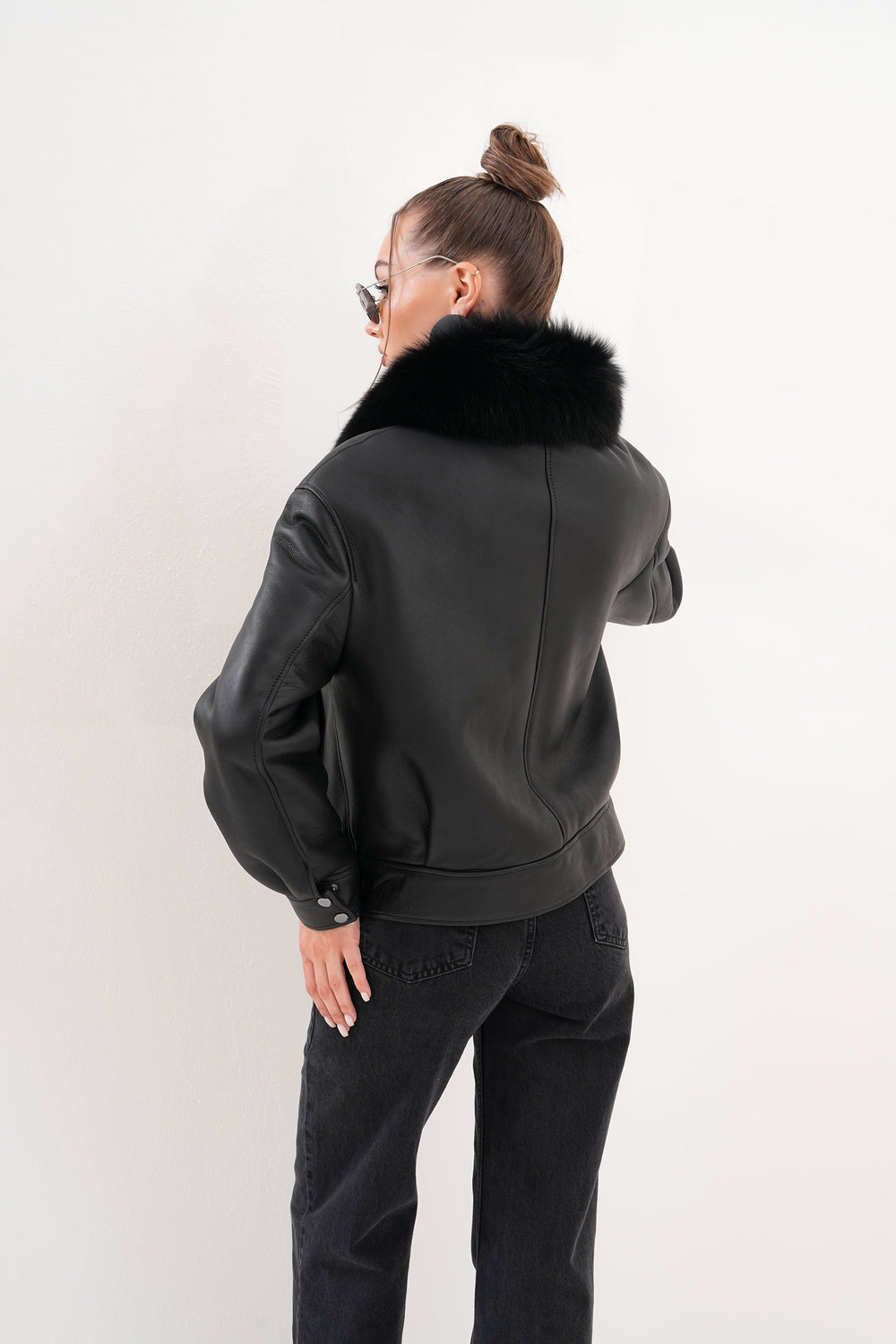 The Auretta Black Shearling Leather Jacket - Vinci Leather
