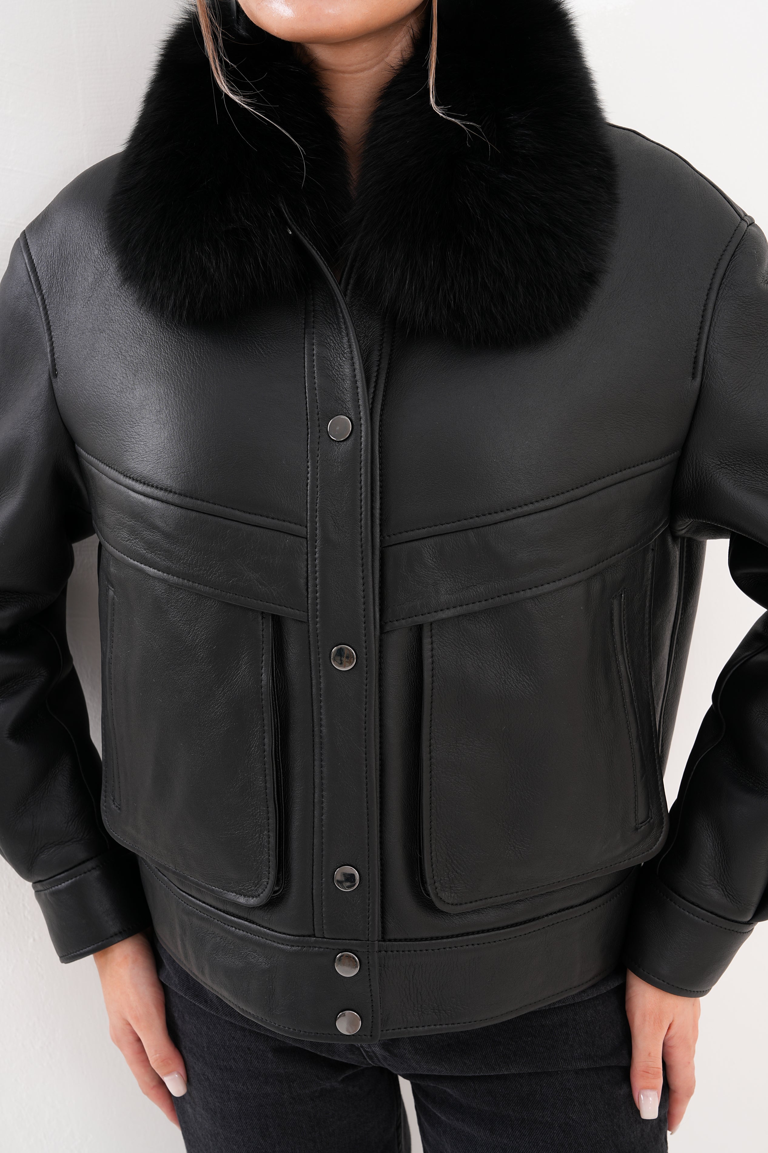 The Auretta Black Shearling Leather Jacket - Vinci Leather