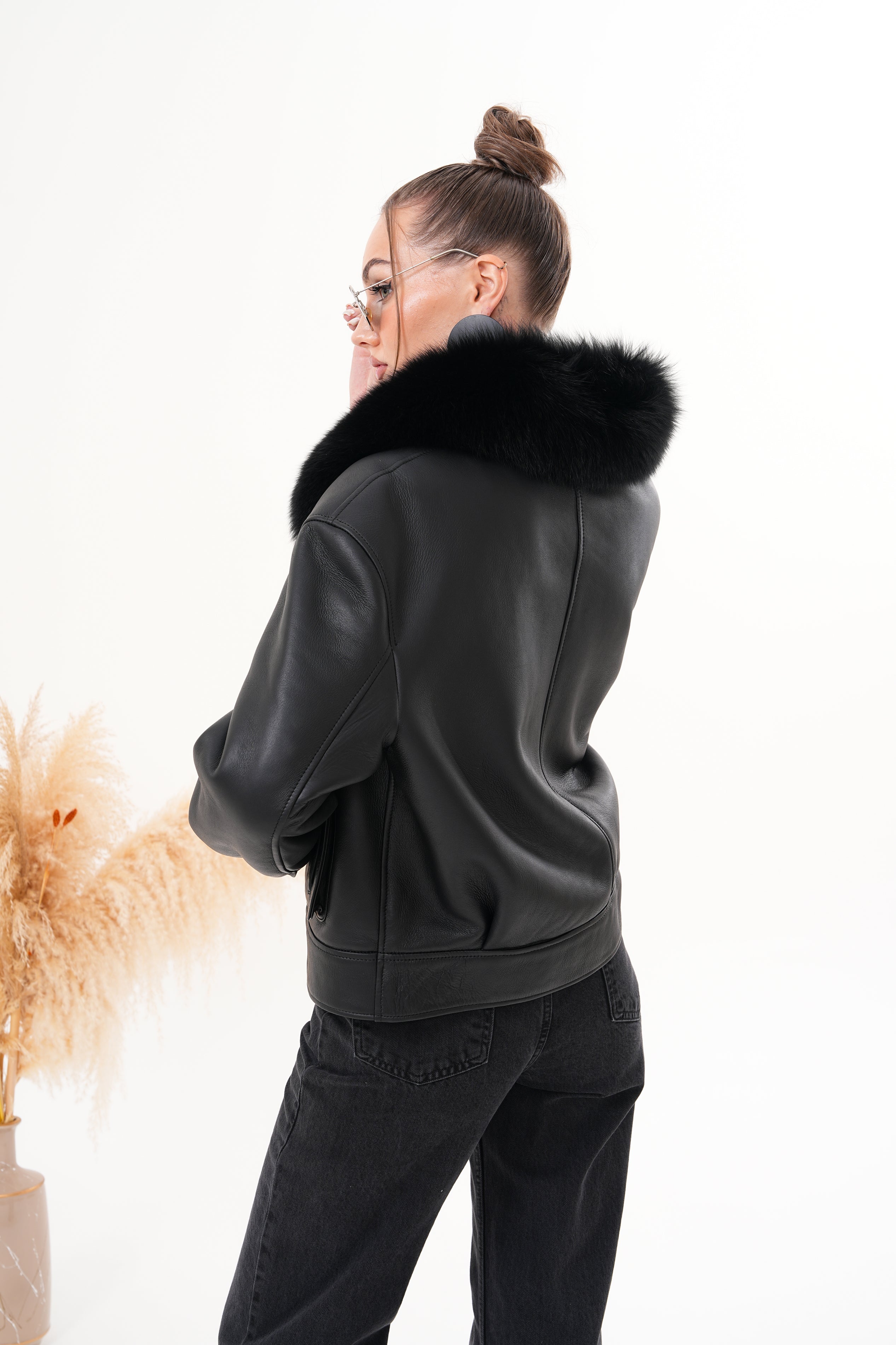 The Auretta Black Shearling Leather Jacket - Vinci Leather