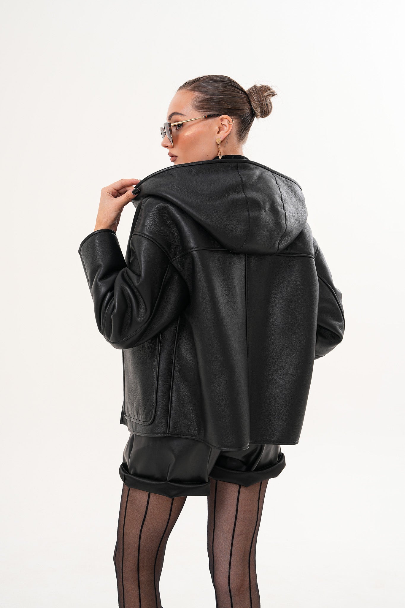 The Arlena Black \u0026amp; Leopard Shearling Leather Jacket - Vinci Leather