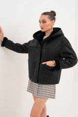 The Arlena Black Shearling Leather Jacket - Vinci Leather