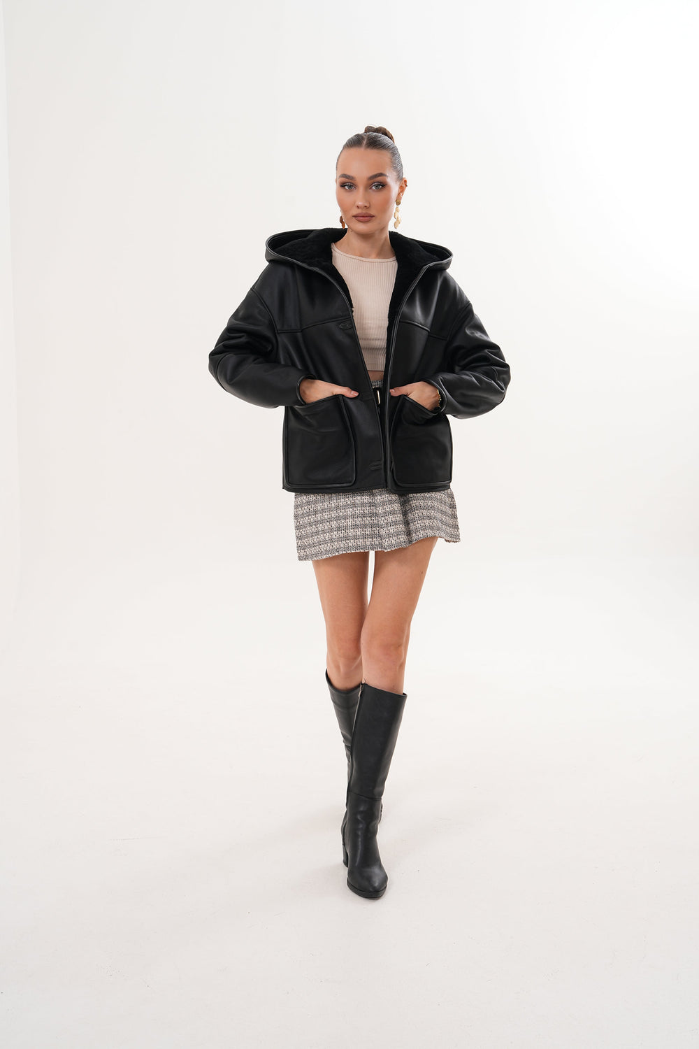 The Arlena Black Shearling Leather Jacket - Vinci Leather