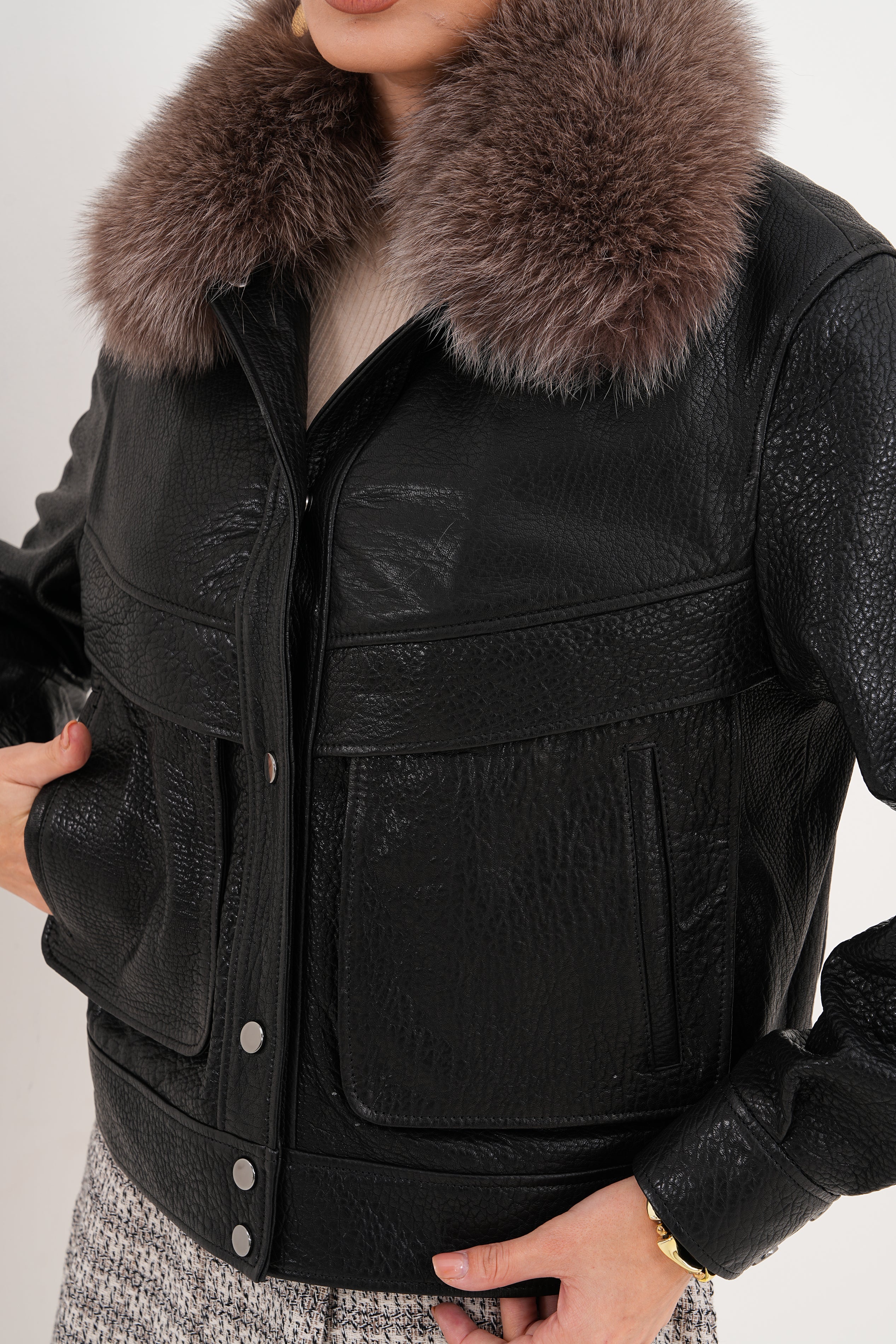 The Auretta Textured Leather Jacket - Vinci Leather