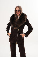 The Alessia Brown Leather Fox Fur Jacket - Vinci Leather