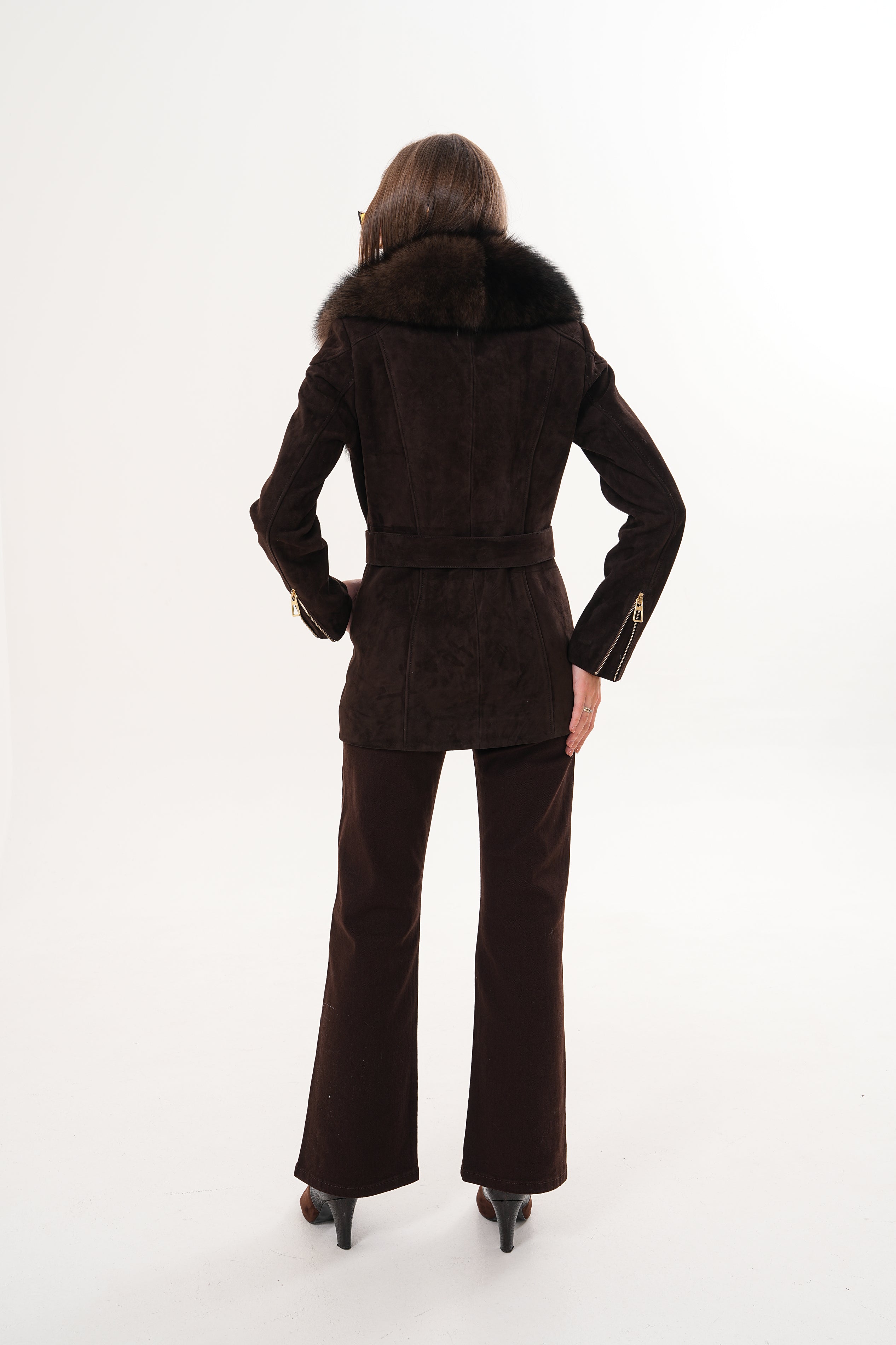 The Alessia Brown Leather Fox Fur Jacket - Vinci Leather