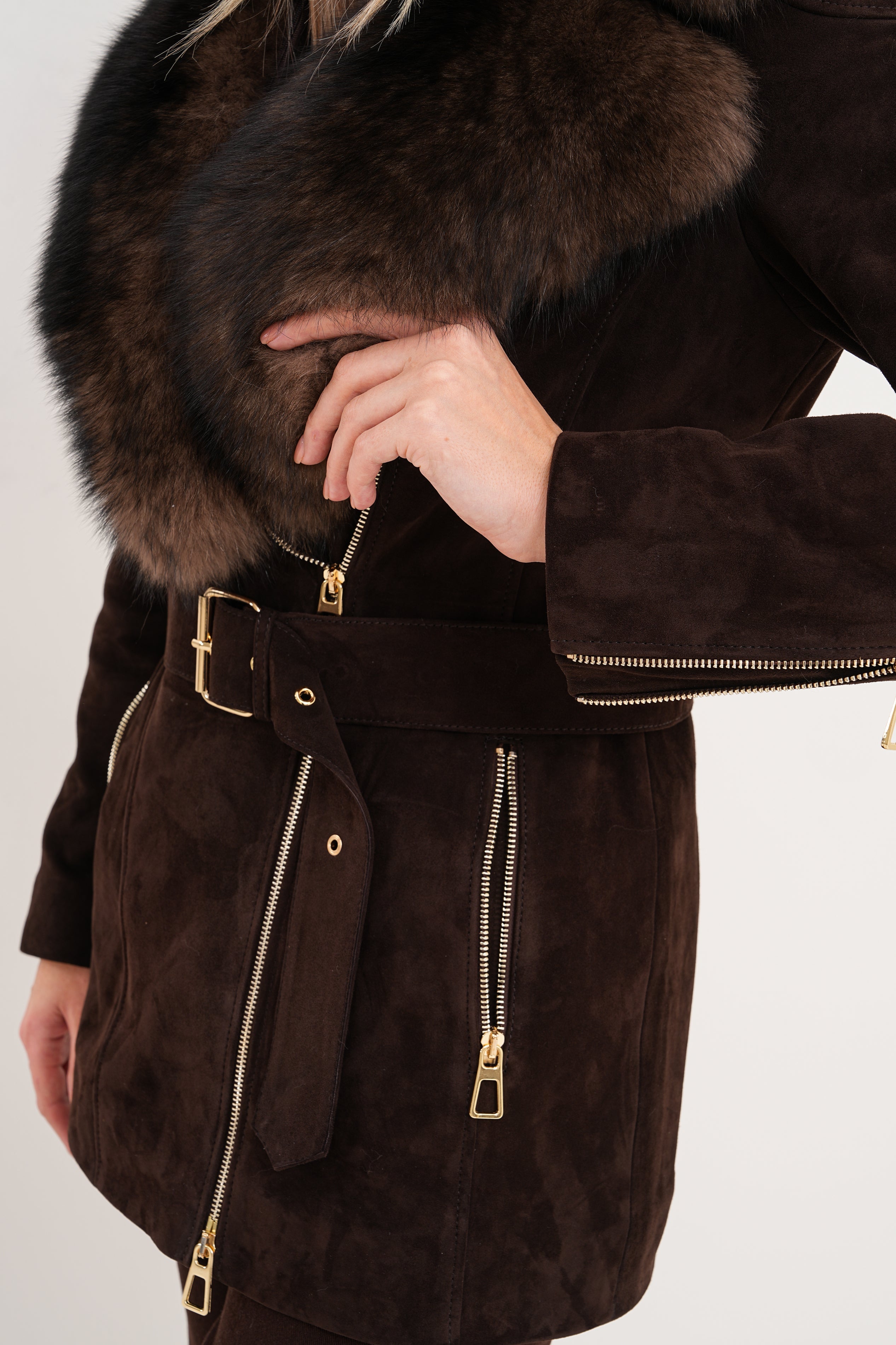 The Alessia Brown Leather Fox Fur Jacket - Vinci Leather