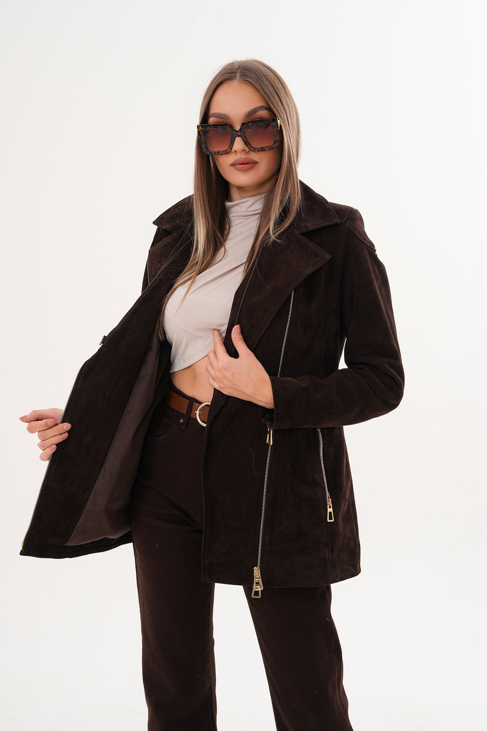 The Alessia Brown Leather Fox Fur Jacket - Vinci Leather