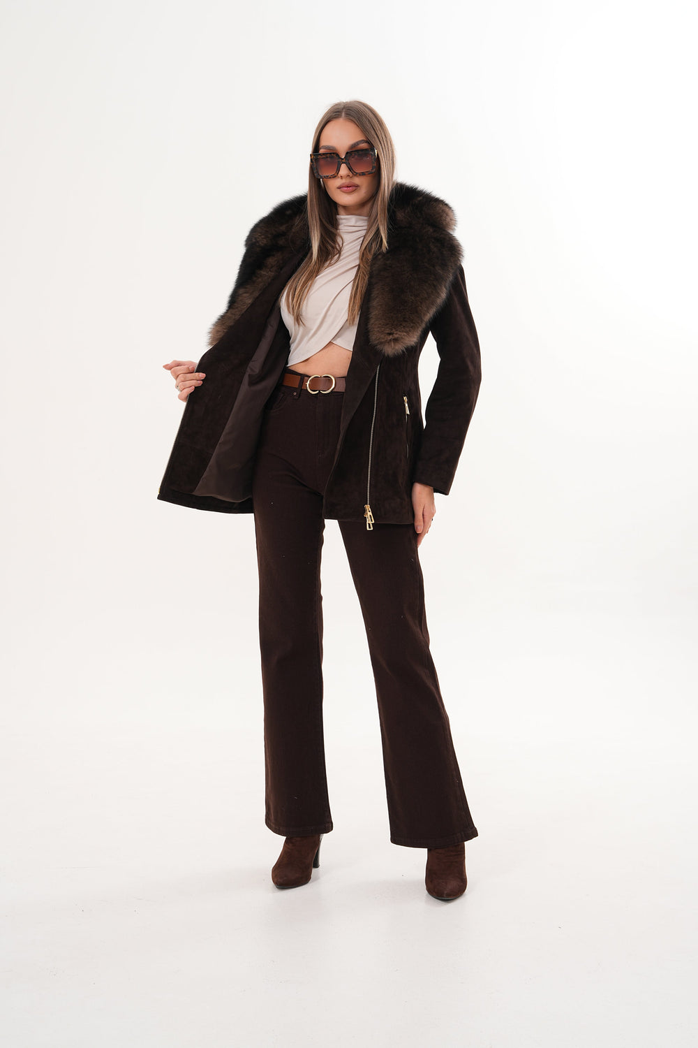 The Alessia Brown Leather Fox Fur Jacket - Vinci Leather