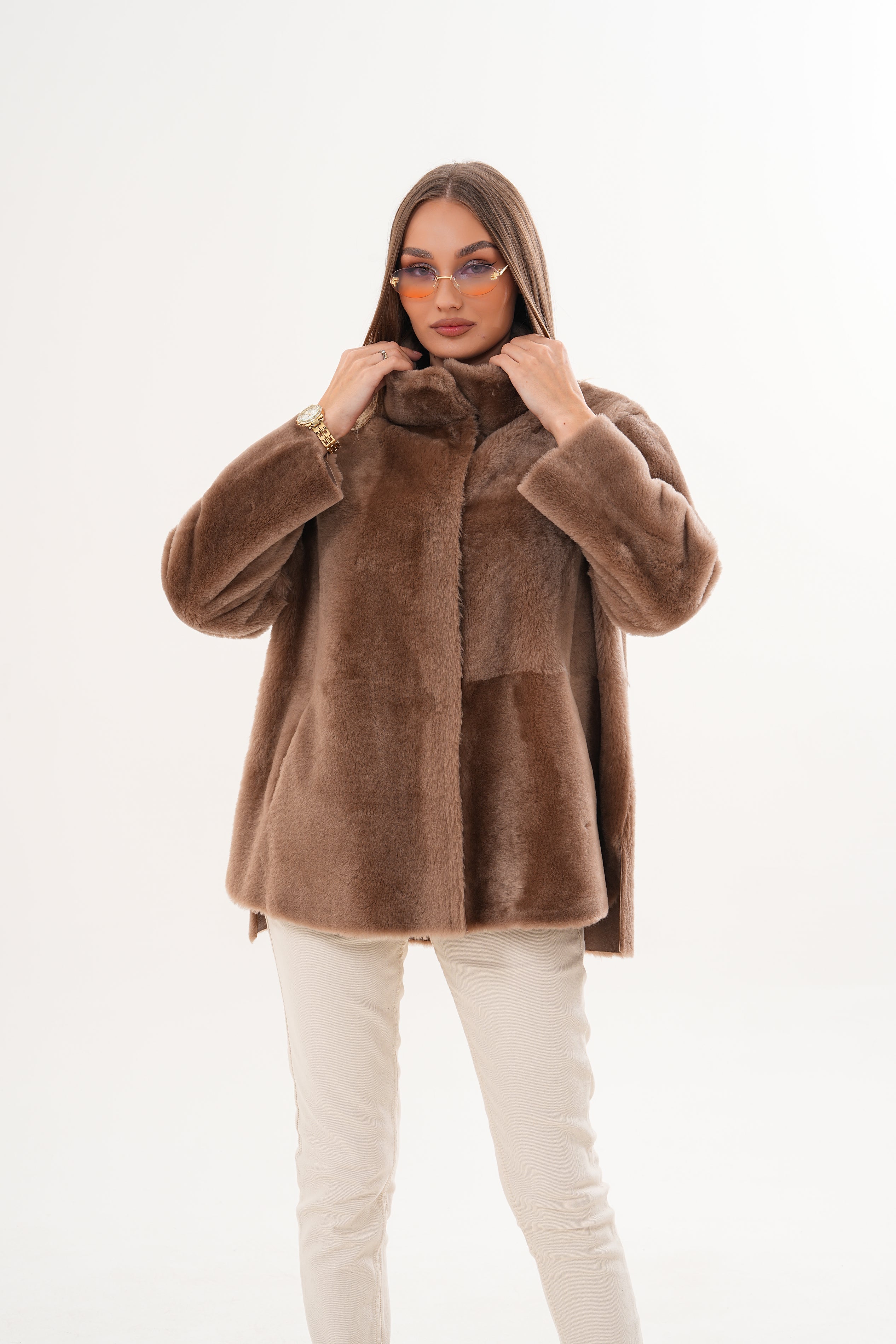 The Belluna Camel Reversible Shearling Jacket - Vinci Leather