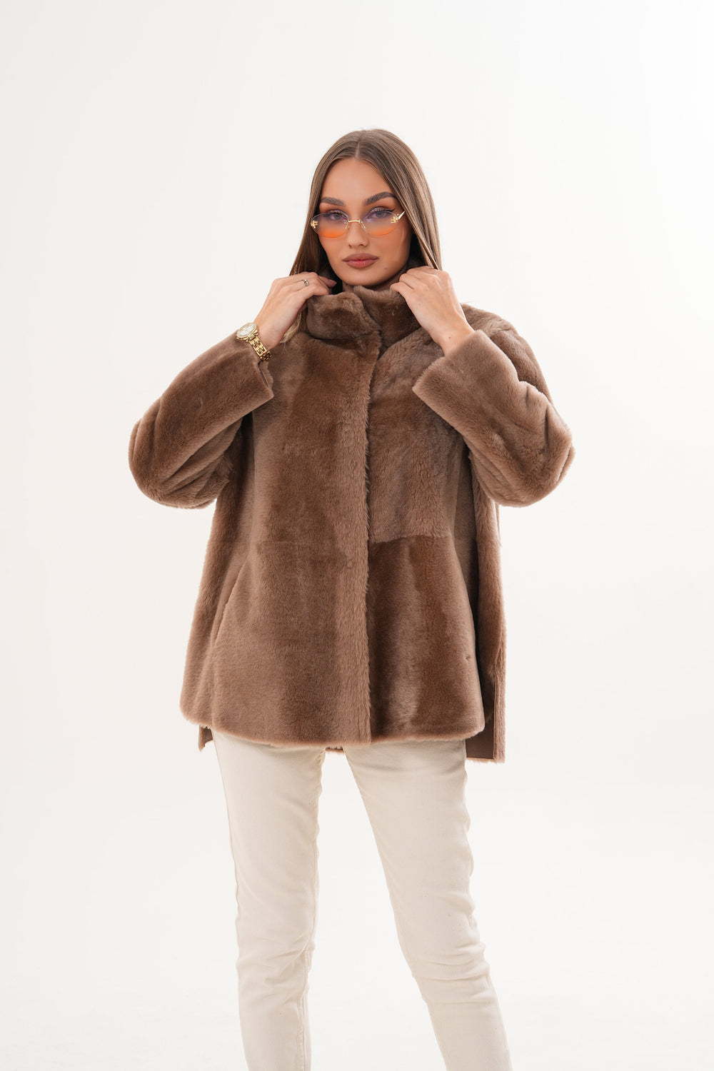 The Belluna Camel Reversible Shearling Jacket - Vinci Leather