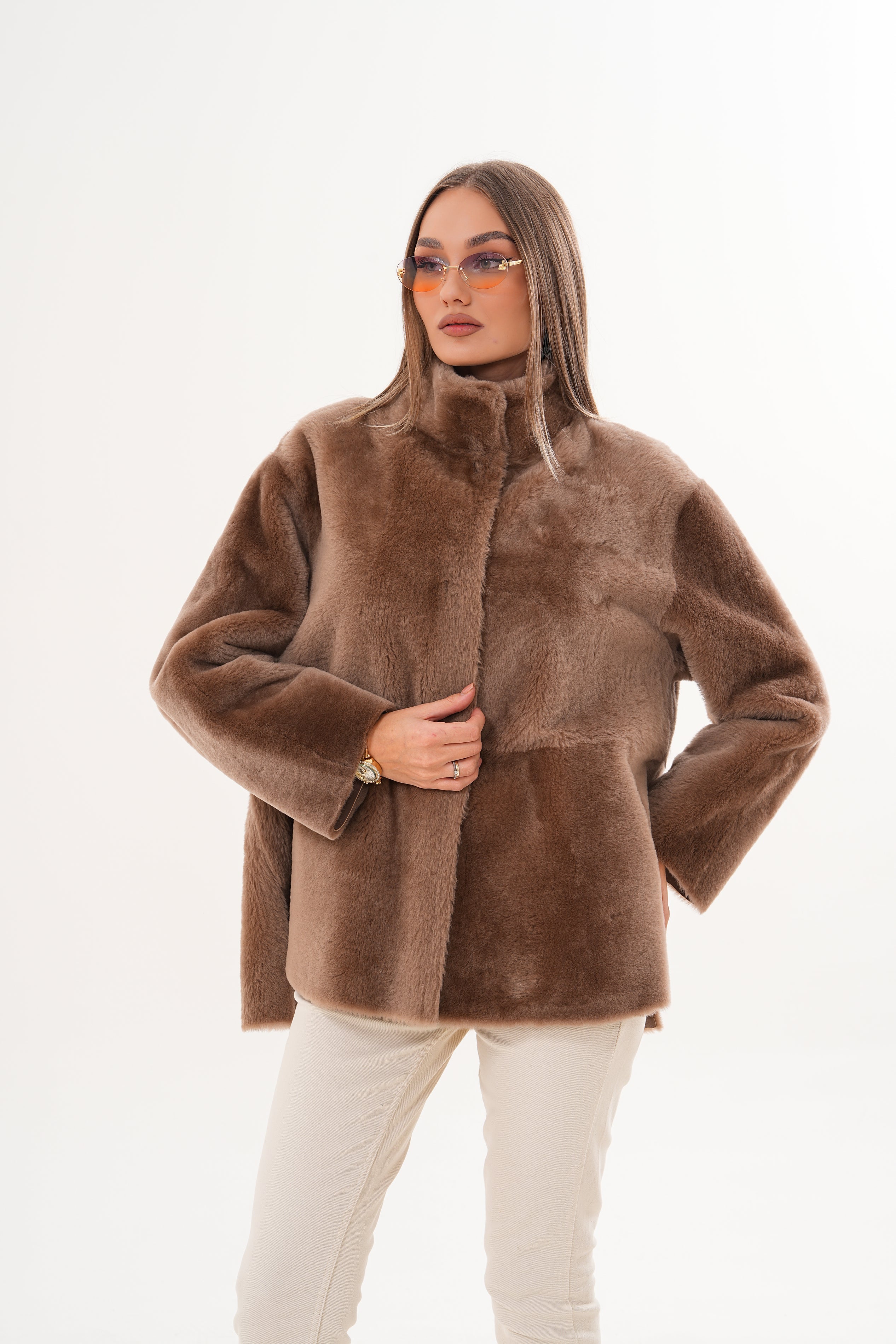 The Belluna Camel Reversible Shearling Jacket - Vinci Leather