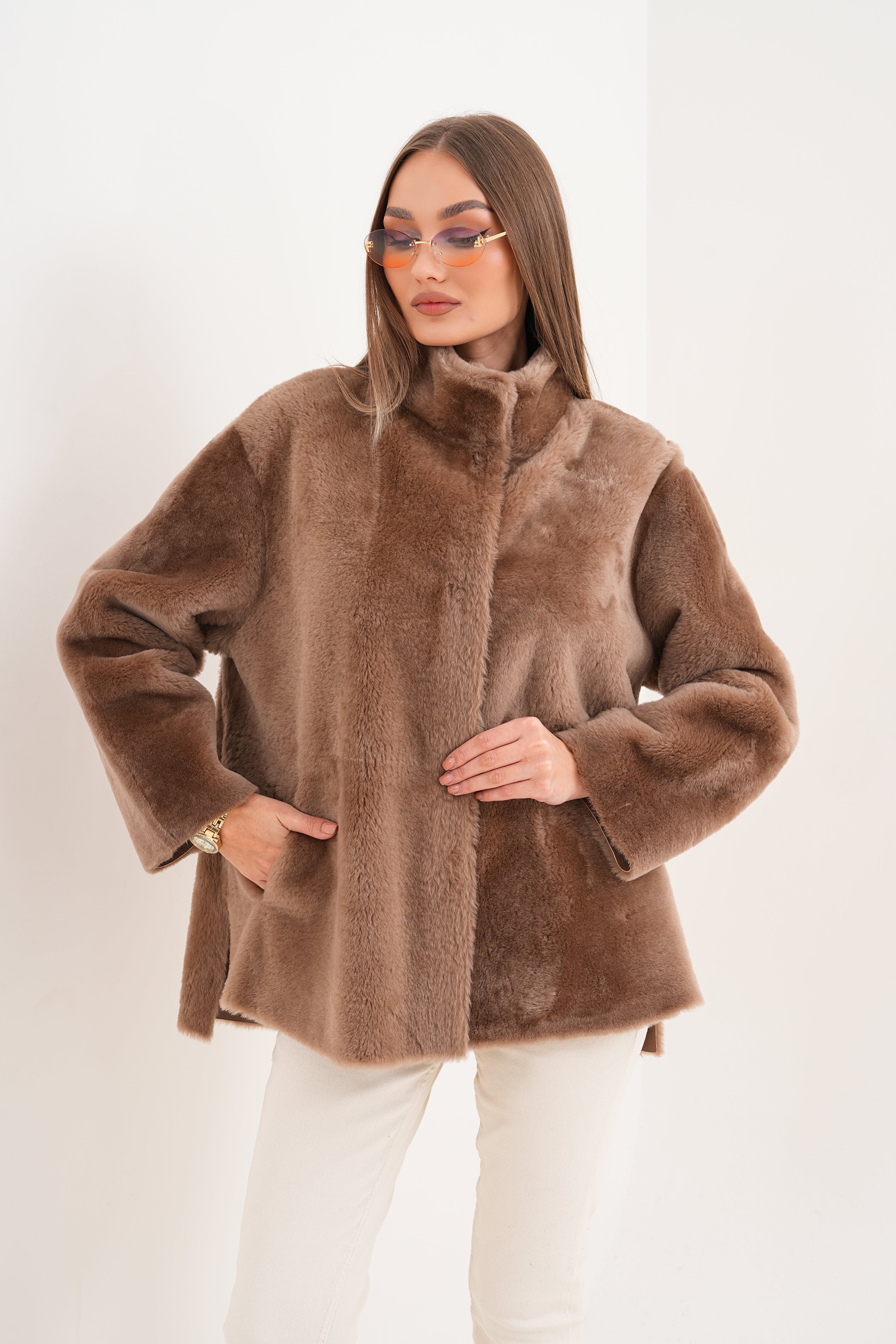 The Belluna Camel Reversible Shearling Jacket - Vinci Leather