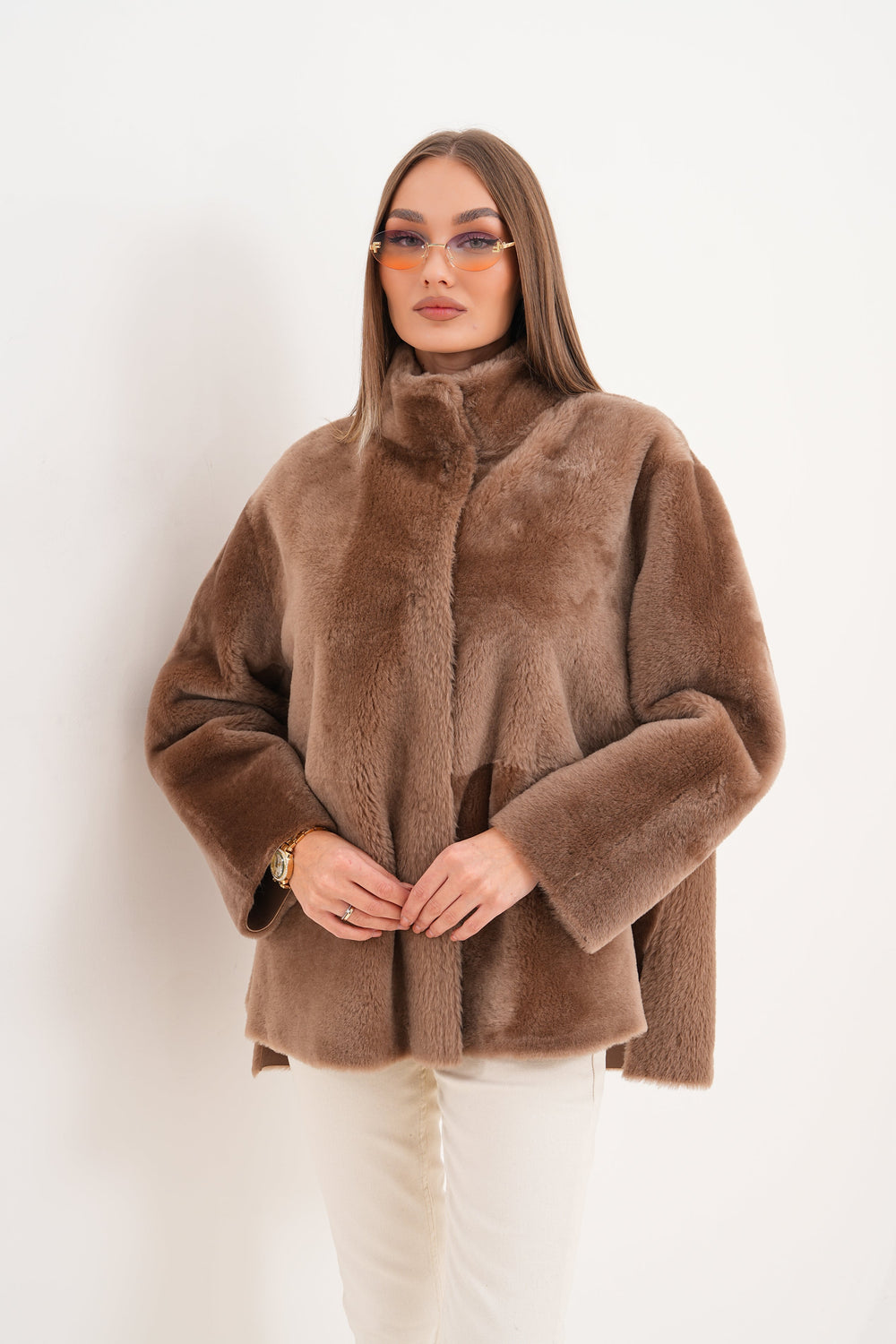 The Belluna Camel Reversible Shearling Jacket - Vinci Leather