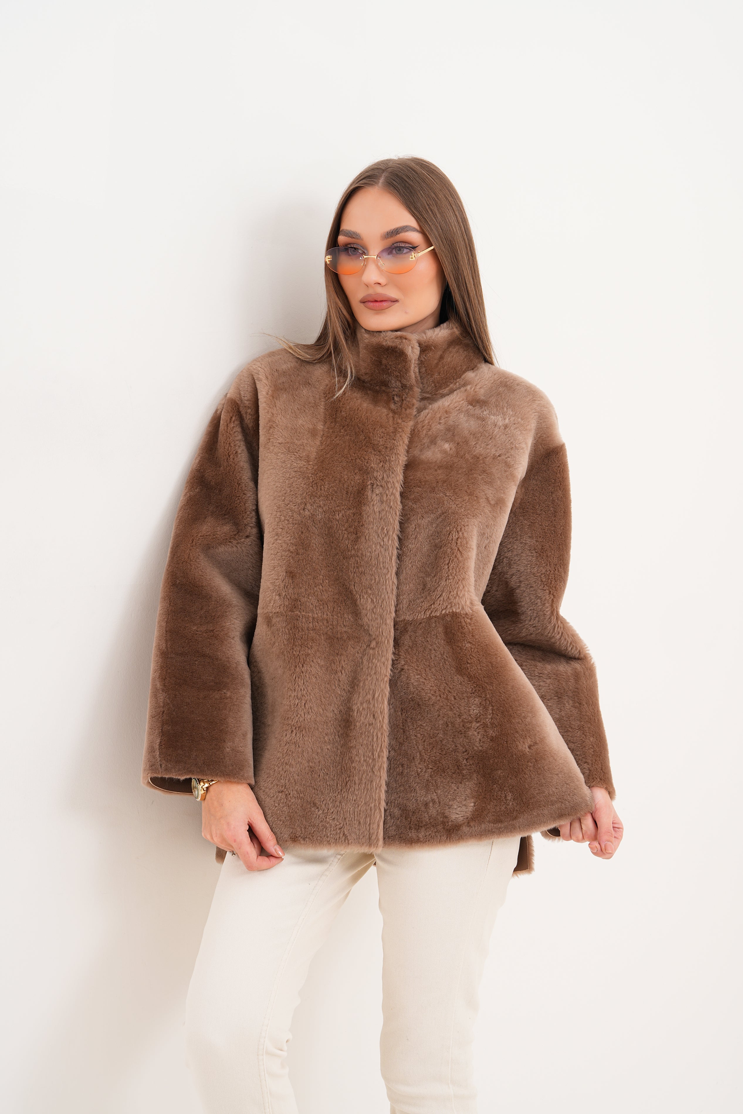 The Belluna Camel Reversible Shearling Jacket - Vinci Leather