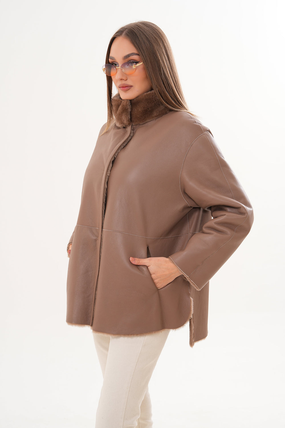 The Belluna Camel Reversible Shearling Jacket - Vinci Leather
