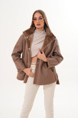 The Belluna Camel Reversible Shearling Jacket - Vinci Leather