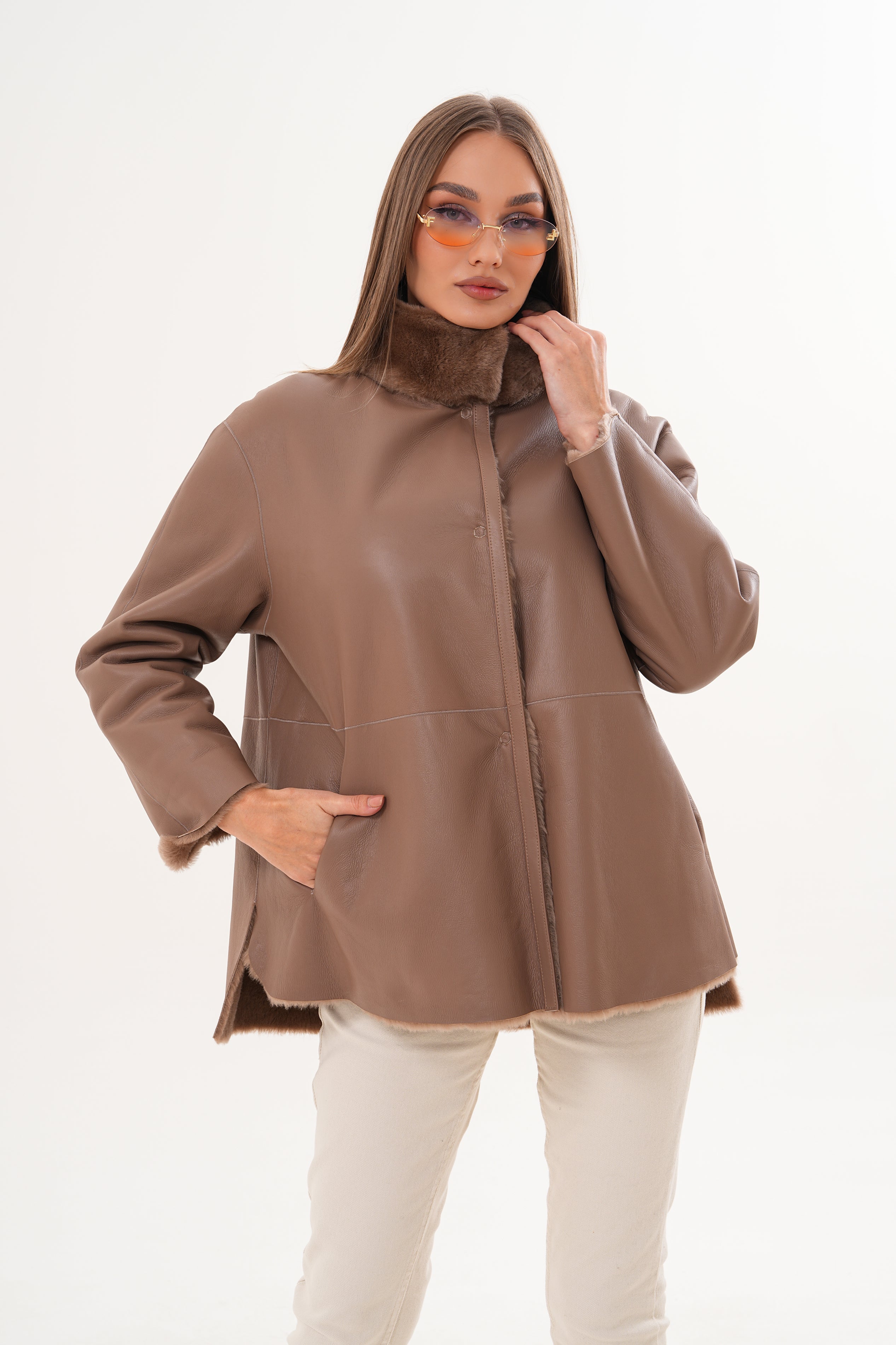 The Belluna Camel Reversible Shearling Jacket - Vinci Leather