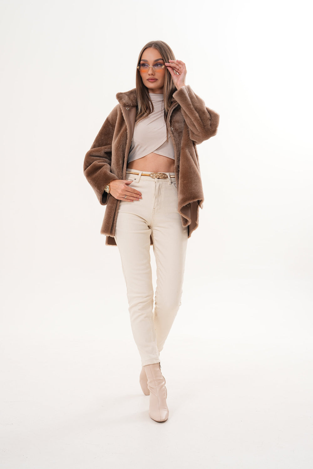 The Belluna Camel Reversible Shearling Jacket - Vinci Leather
