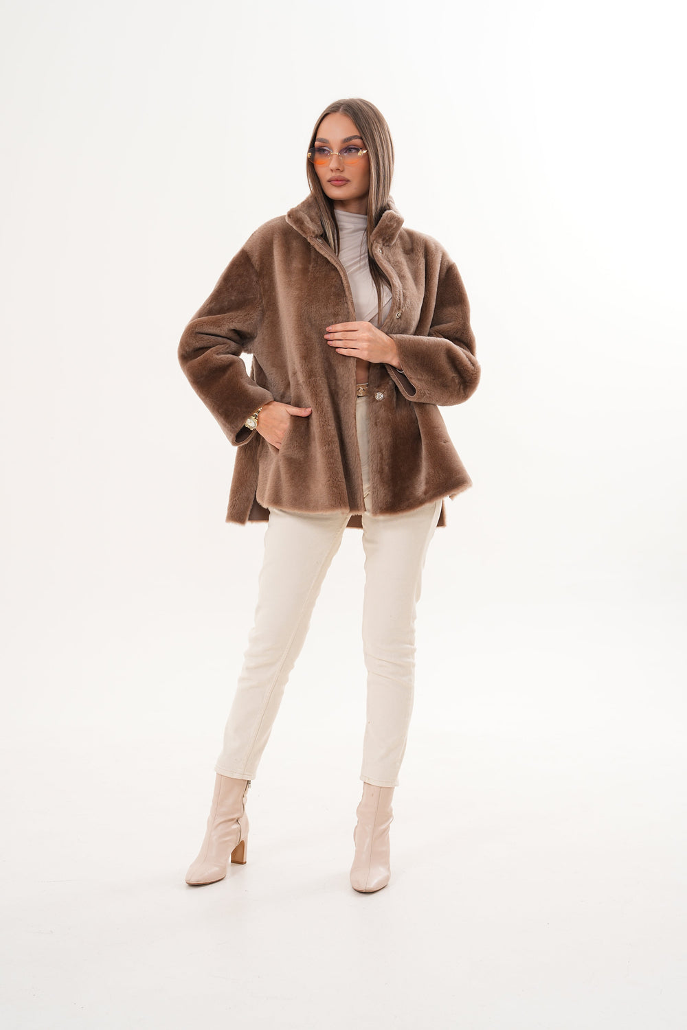 The Belluna Camel Reversible Shearling Jacket - Vinci Leather