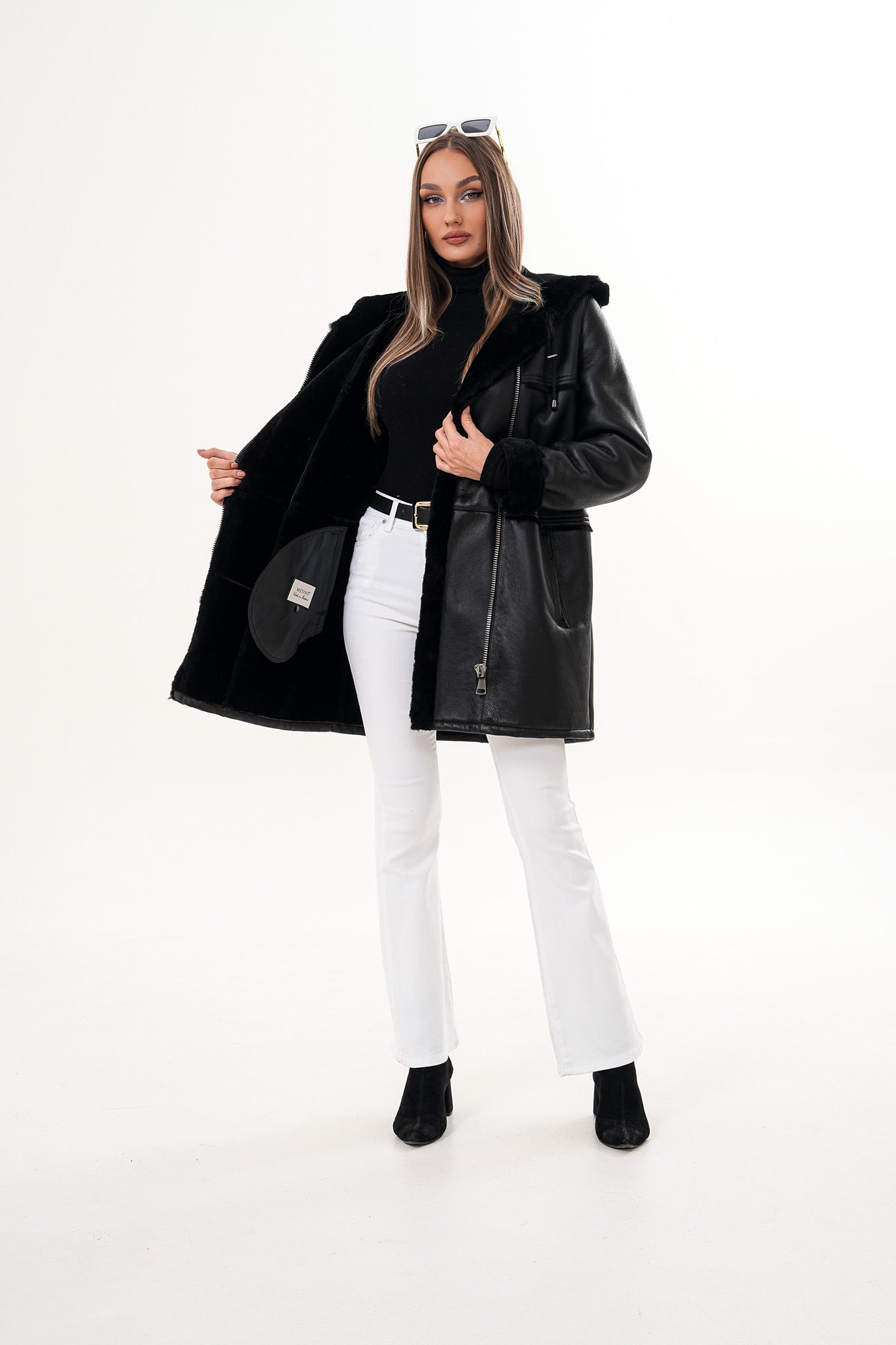The Belluna Black Shearling Jacket - Vinci Leather