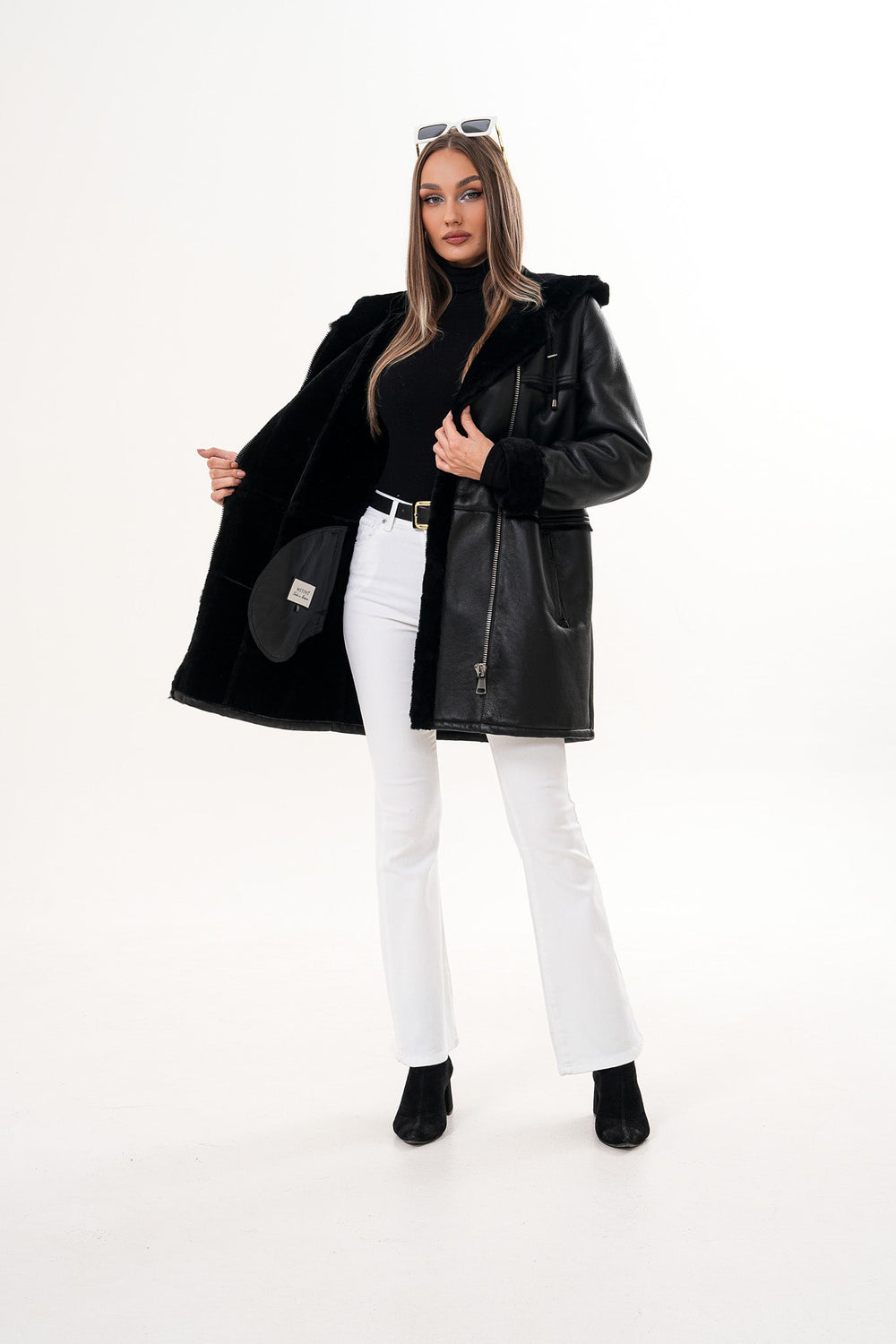 The Belluna Black Shearling Jacket - Vinci Leather