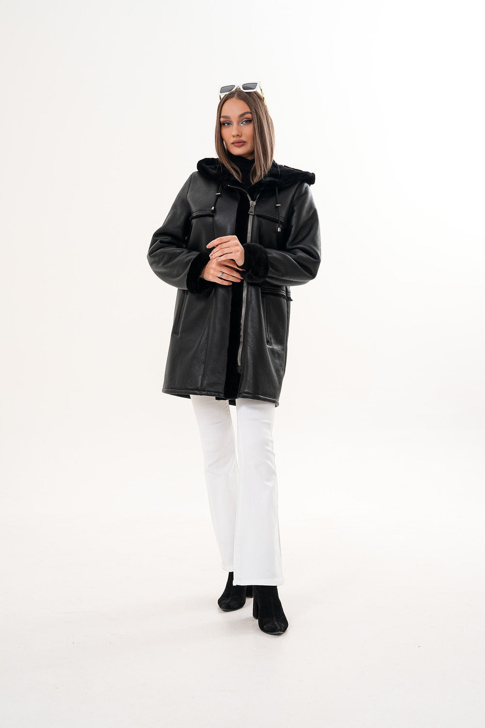 The Belluna Black Shearling Jacket - Vinci Leather