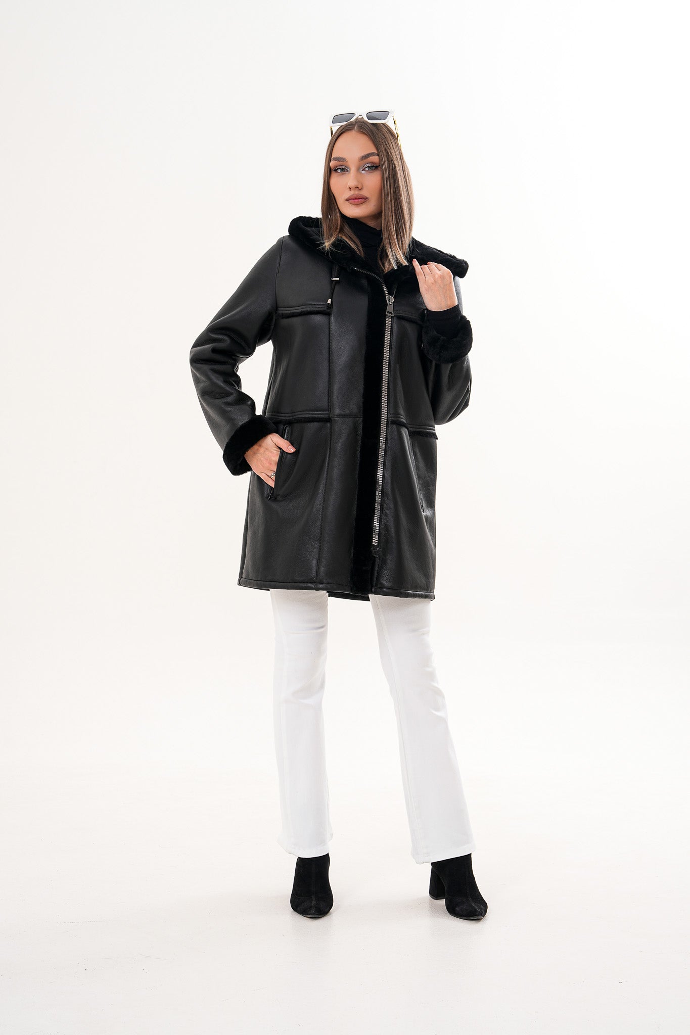 The Belluna Black Shearling Jacket - Vinci Leather
