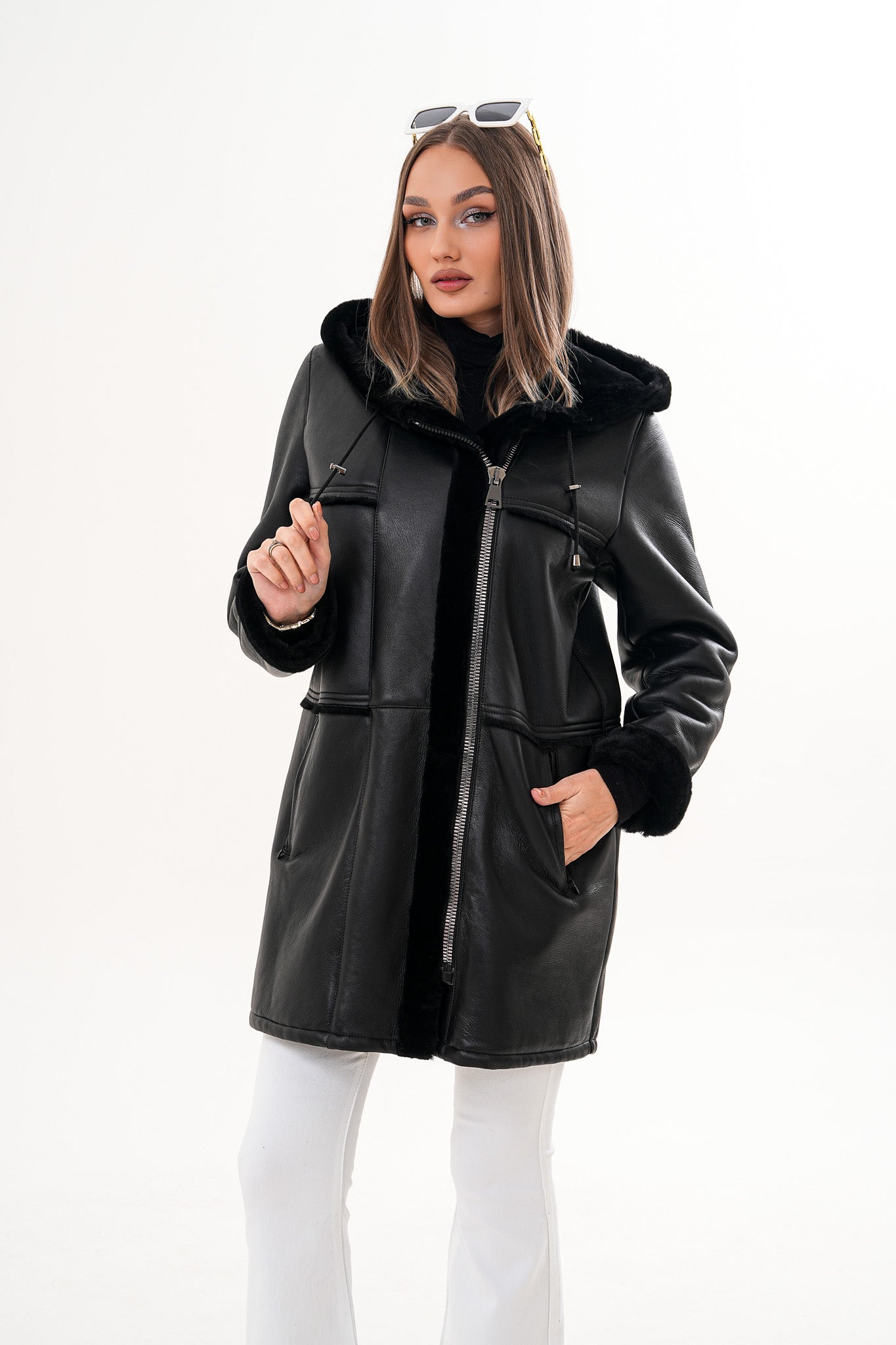 The Belluna Black Shearling Jacket - Vinci Leather