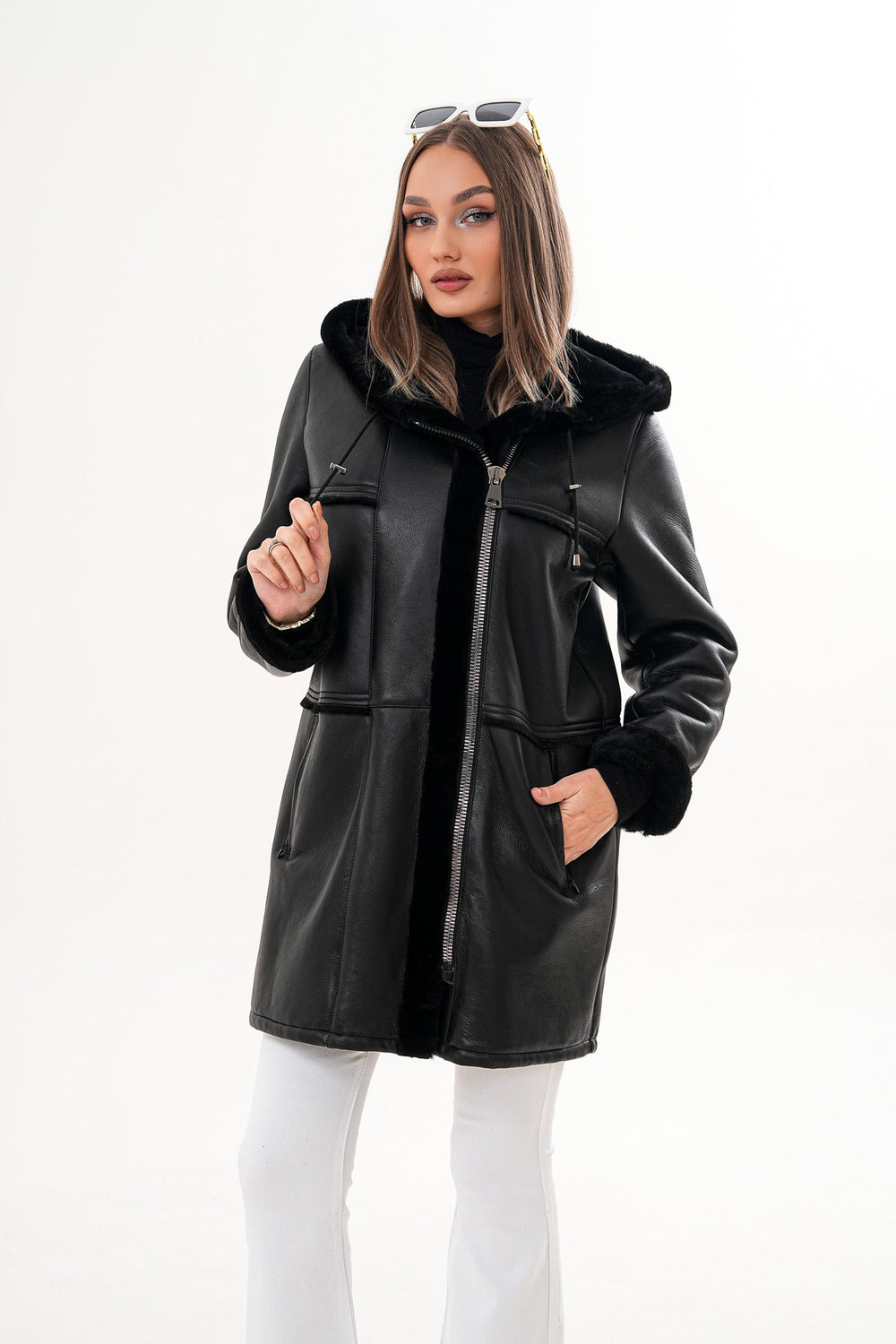 The Belluna Black Shearling Jacket - Vinci Leather