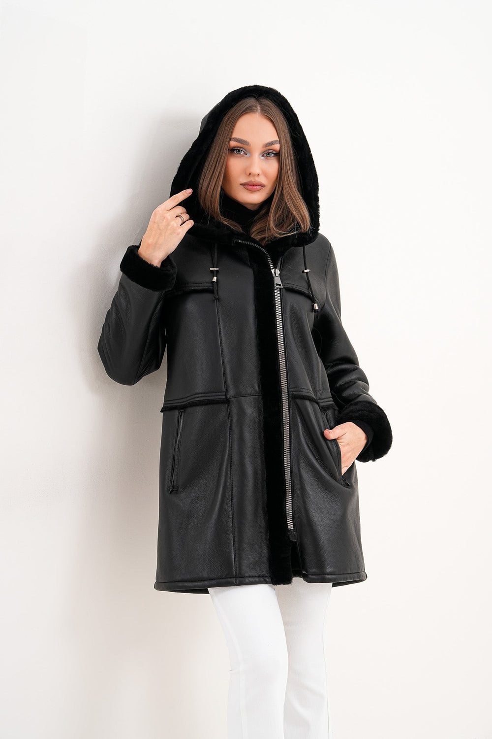 The Belluna Black Shearling Jacket - Vinci Leather