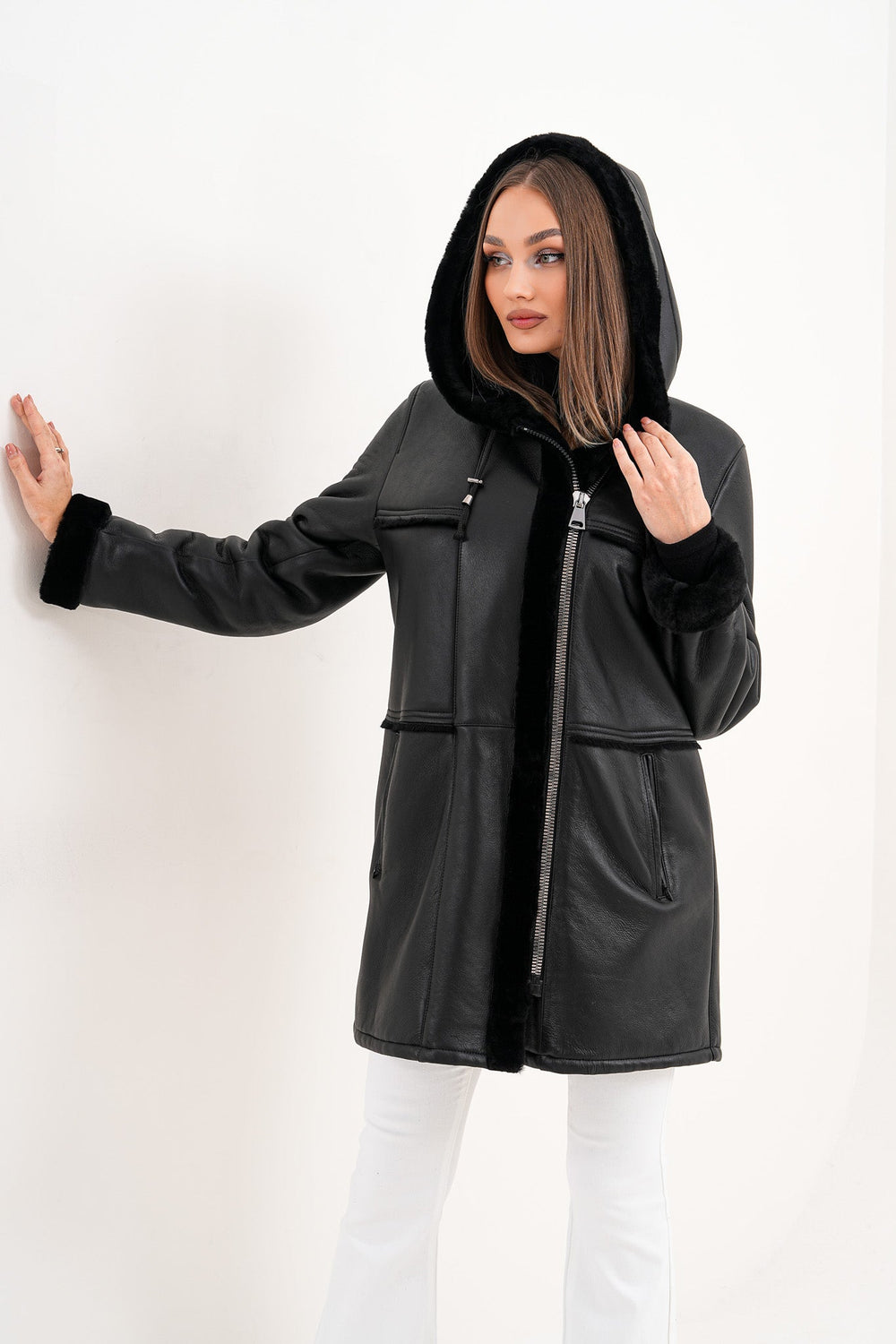 The Belluna Black Shearling Jacket - Vinci Leather