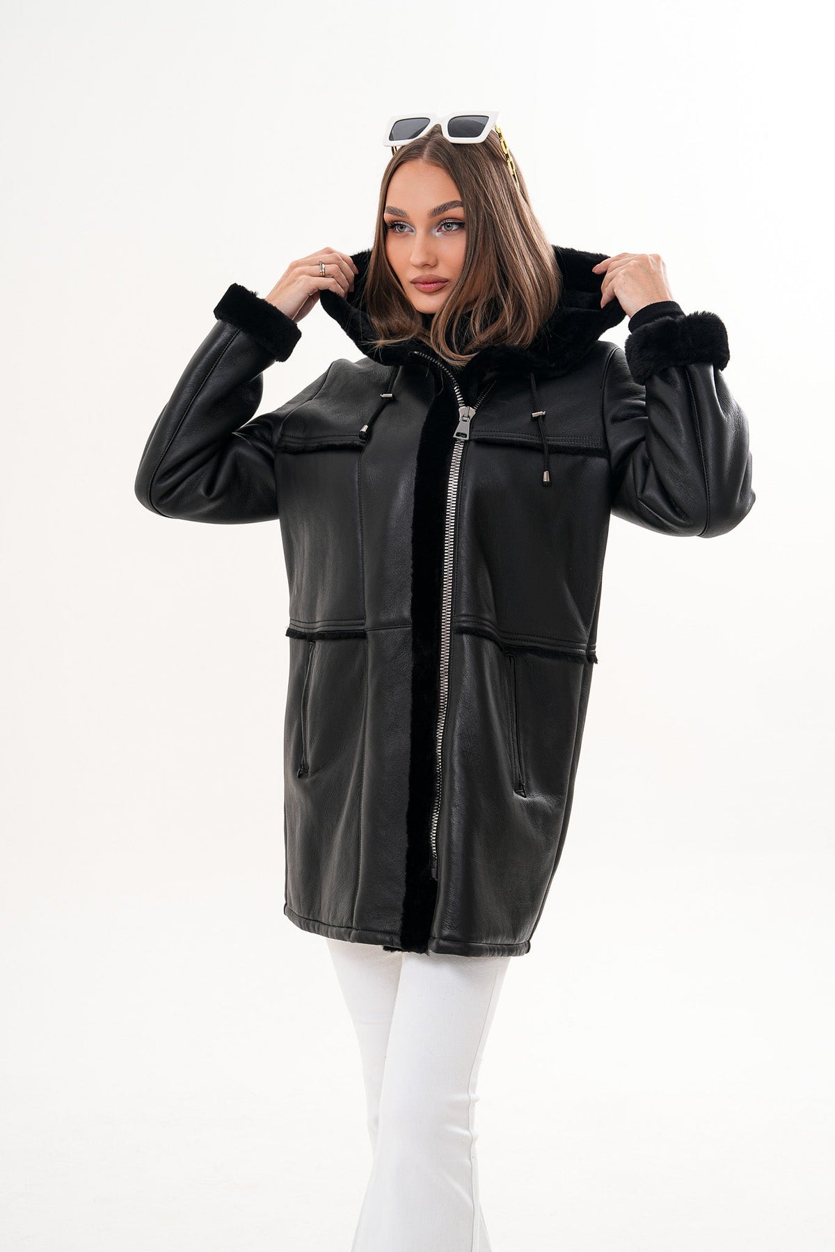 The Belluna Black Shearling Jacket - Vinci Leather