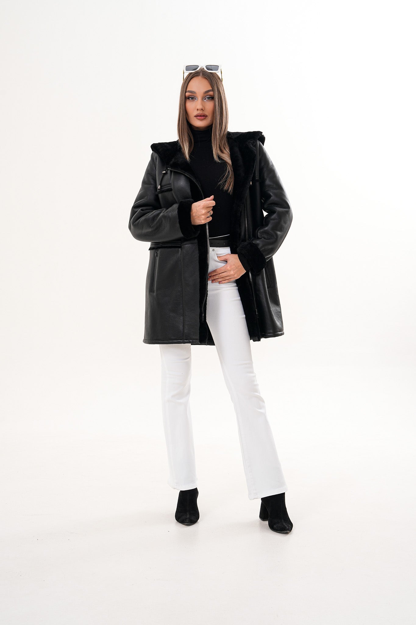 The Belluna Black Shearling Jacket - Vinci Leather