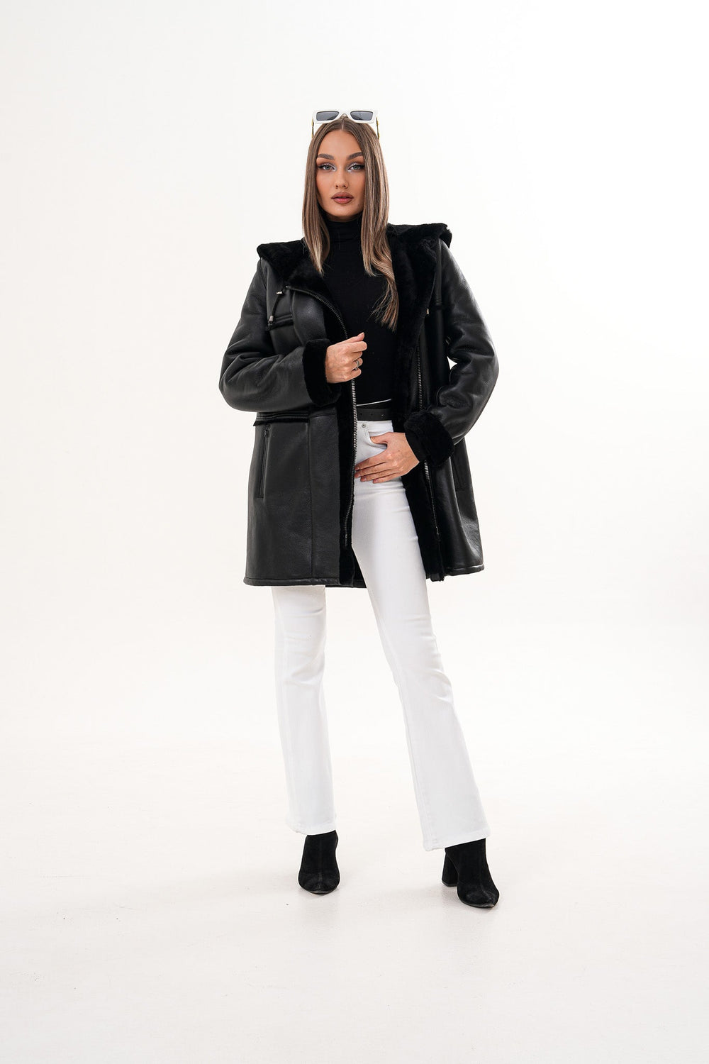 The Belluna Black Shearling Jacket - Vinci Leather