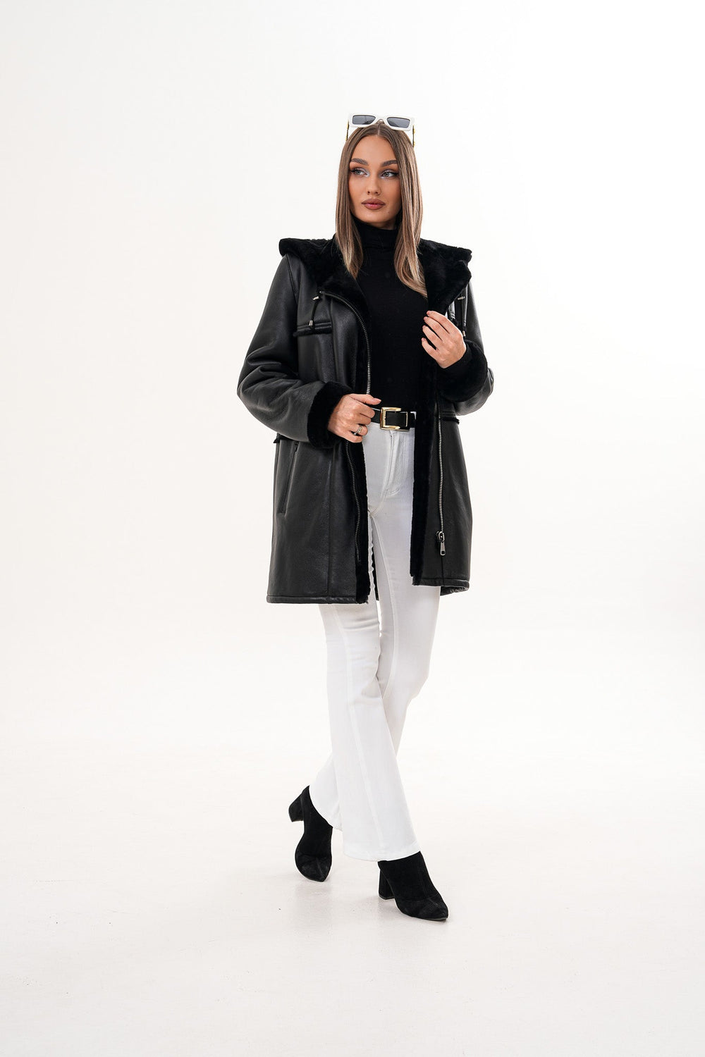 The Belluna Black Shearling Jacket - Vinci Leather