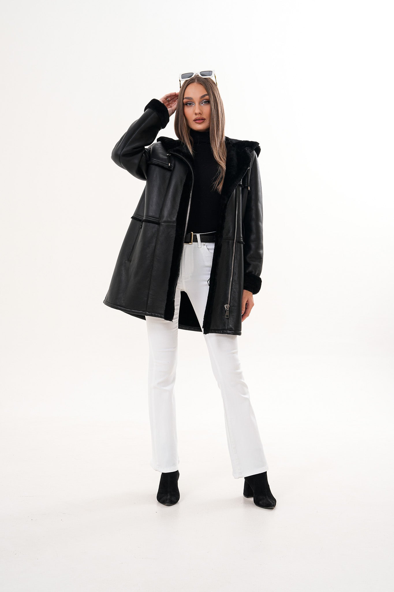 The Belluna Black Shearling Jacket - Vinci Leather