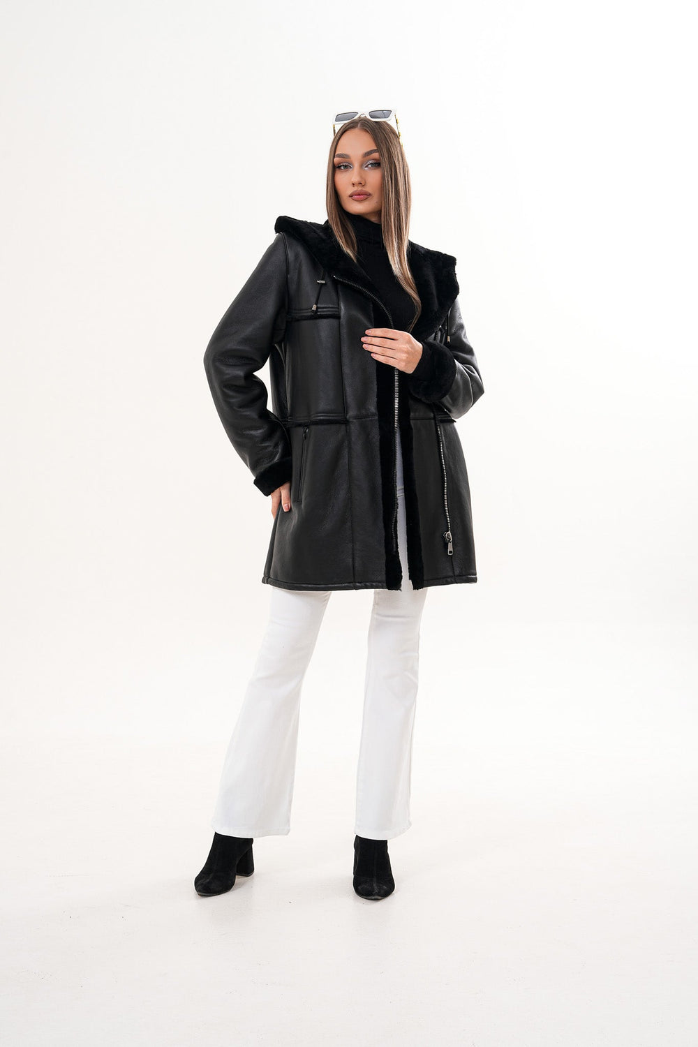 The Belluna Black Shearling Jacket - Vinci Leather