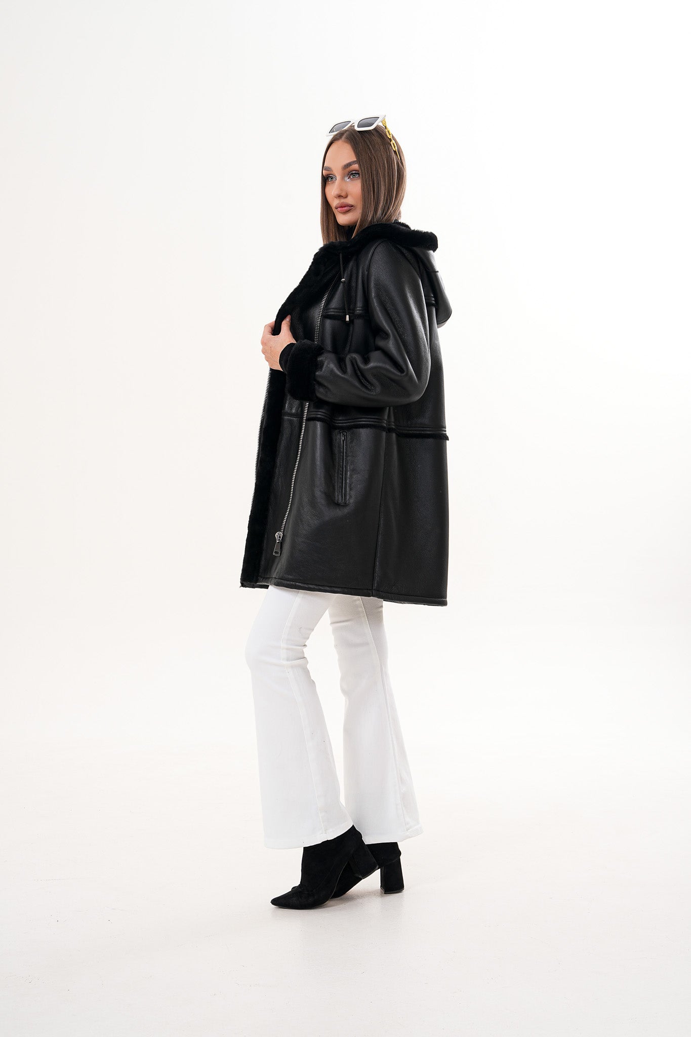 The Belluna Black Shearling Jacket - Vinci Leather