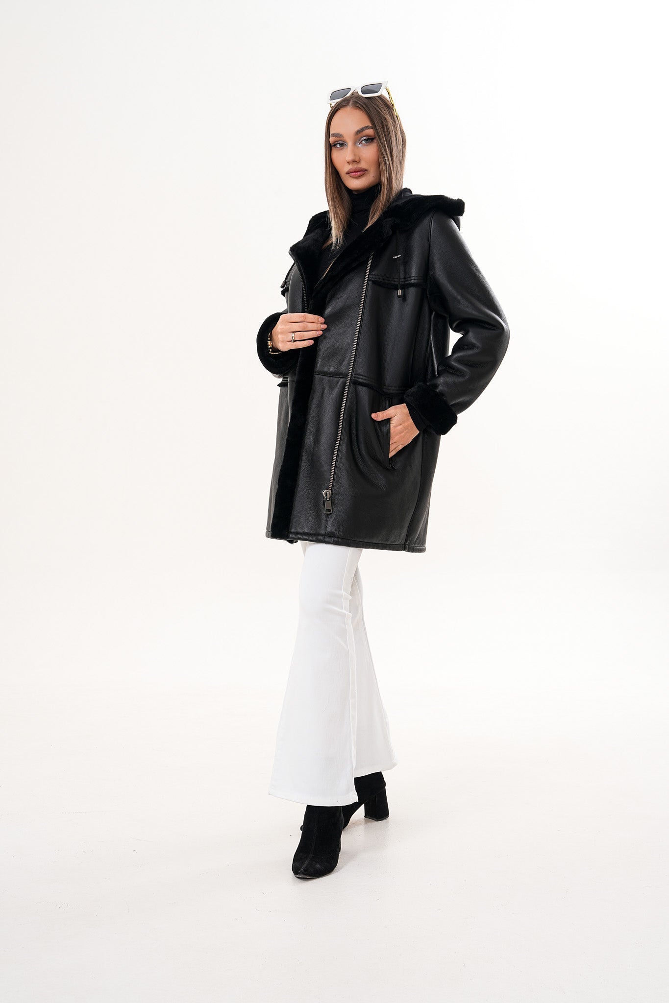 The Belluna Black Shearling Jacket - Vinci Leather