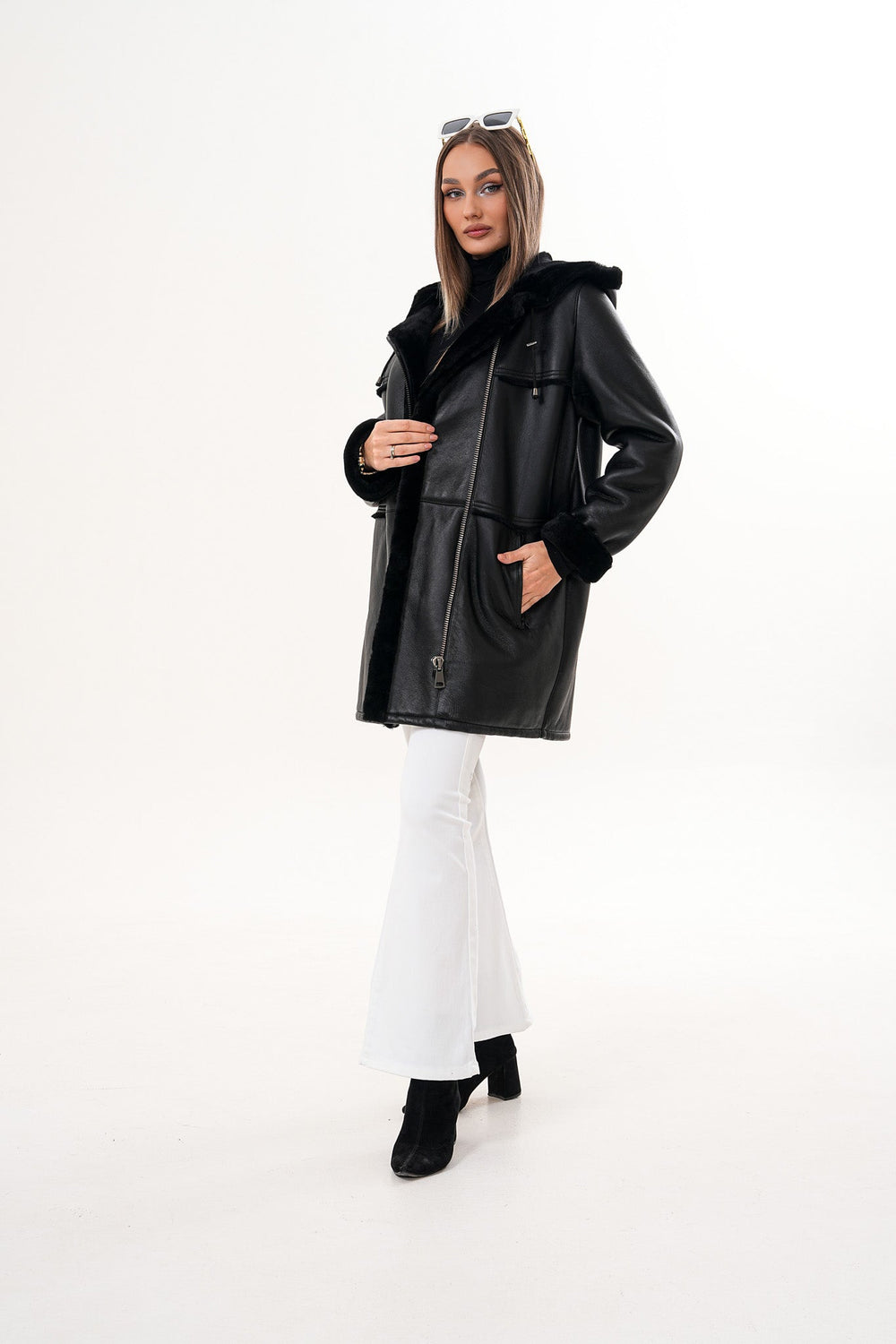 The Belluna Black Shearling Jacket - Vinci Leather