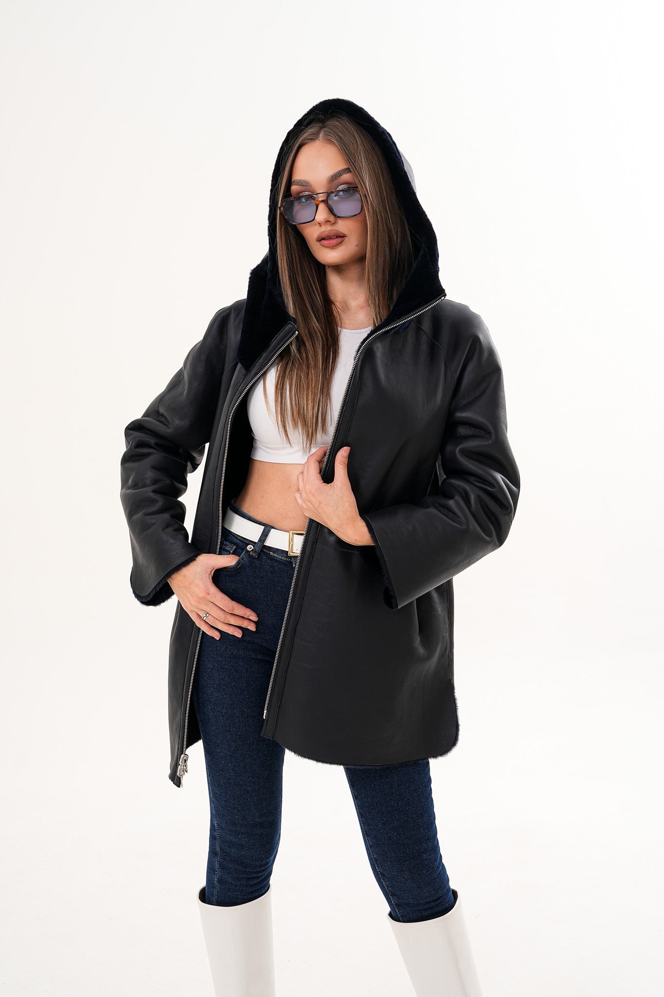 The Portofino Black Reversible Shearling Jacket - Vinci Leather