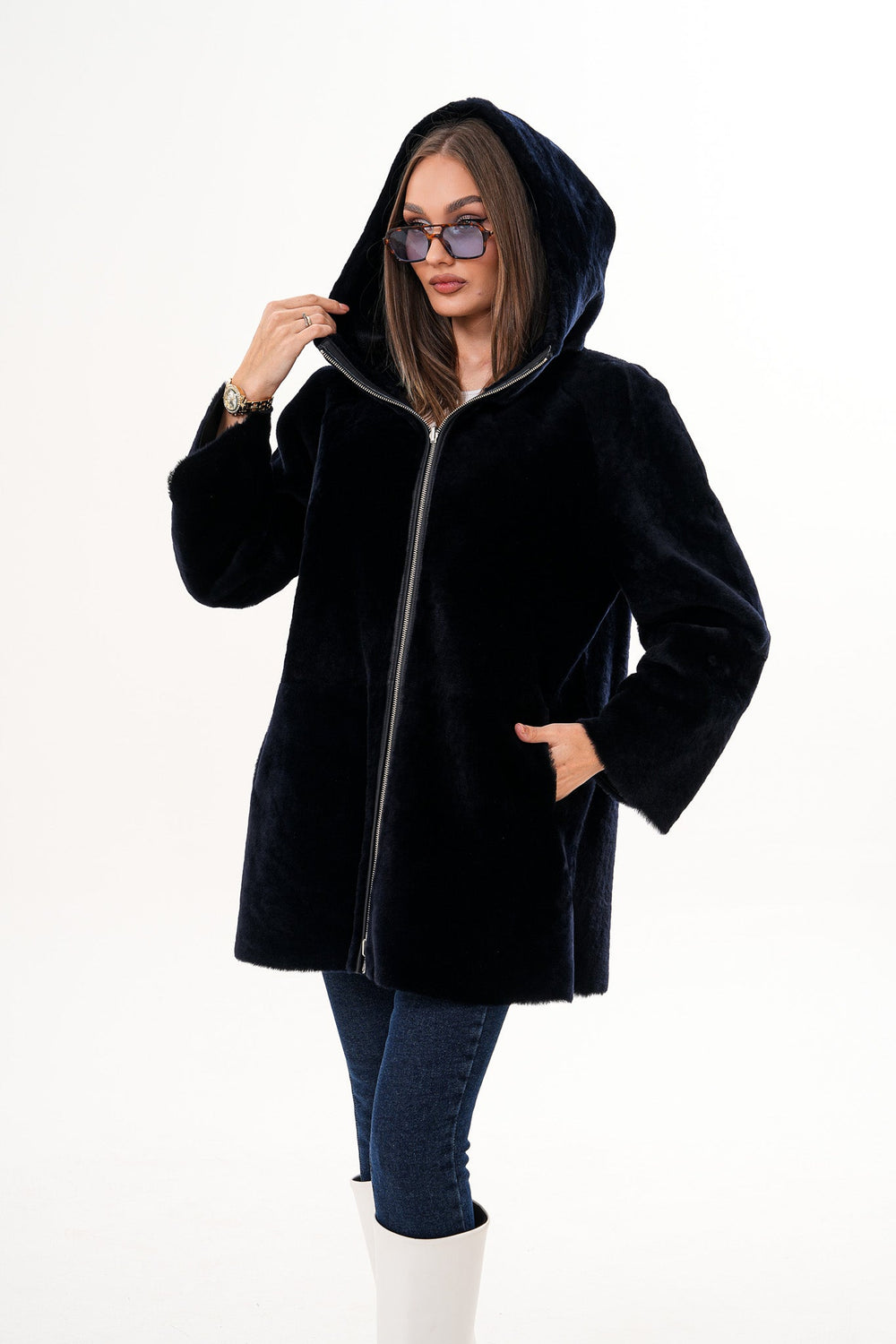 The Portofino Black Reversible Shearling Jacket - Vinci Leather