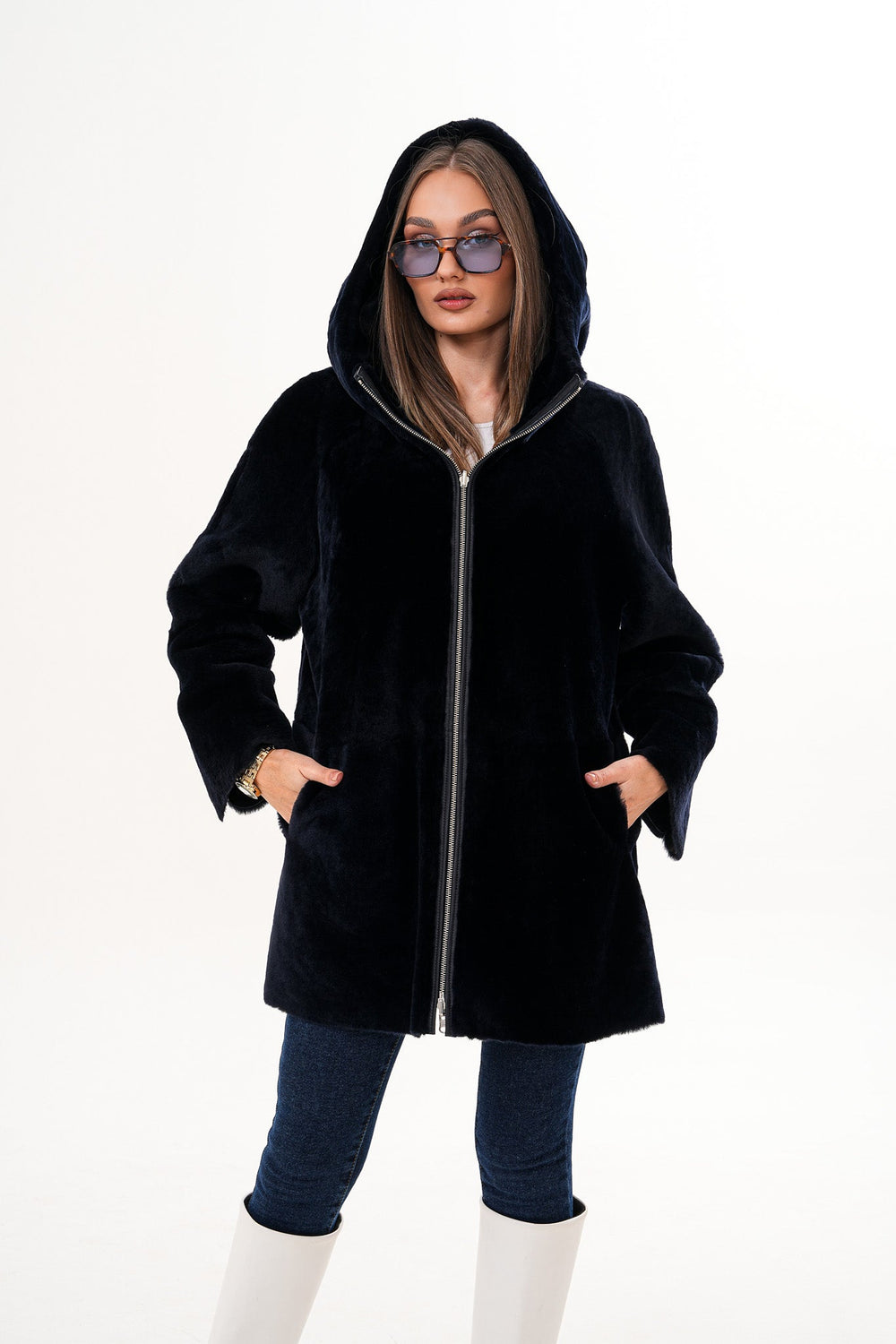 The Portofino Black Reversible Shearling Jacket - Vinci Leather