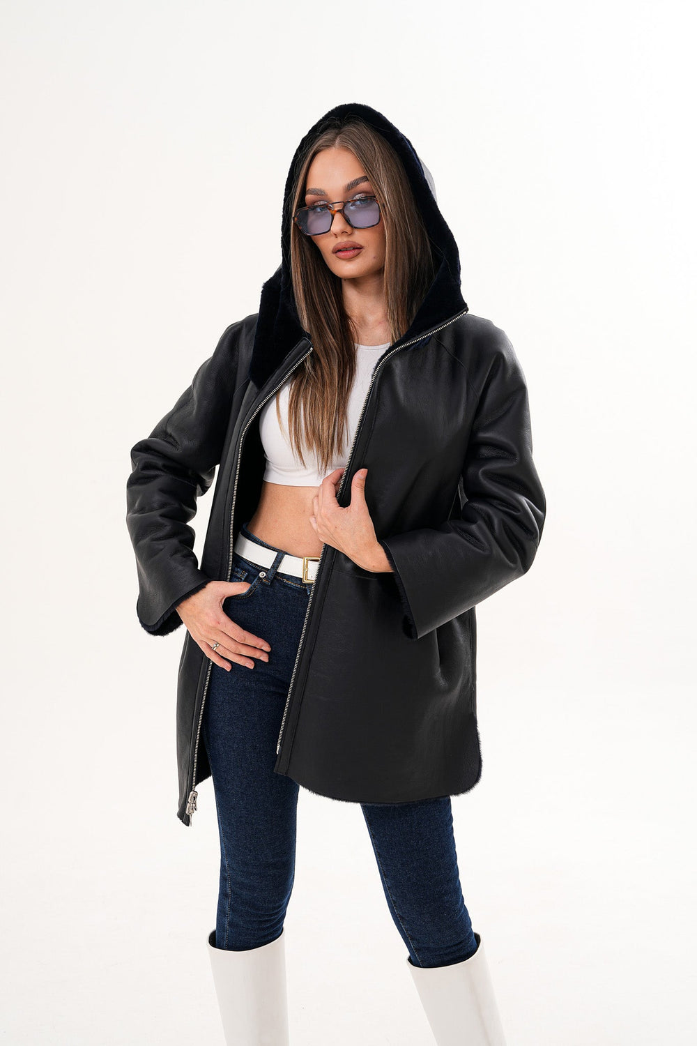 The Portofino Black Reversible Shearling Jacket - Vinci Leather